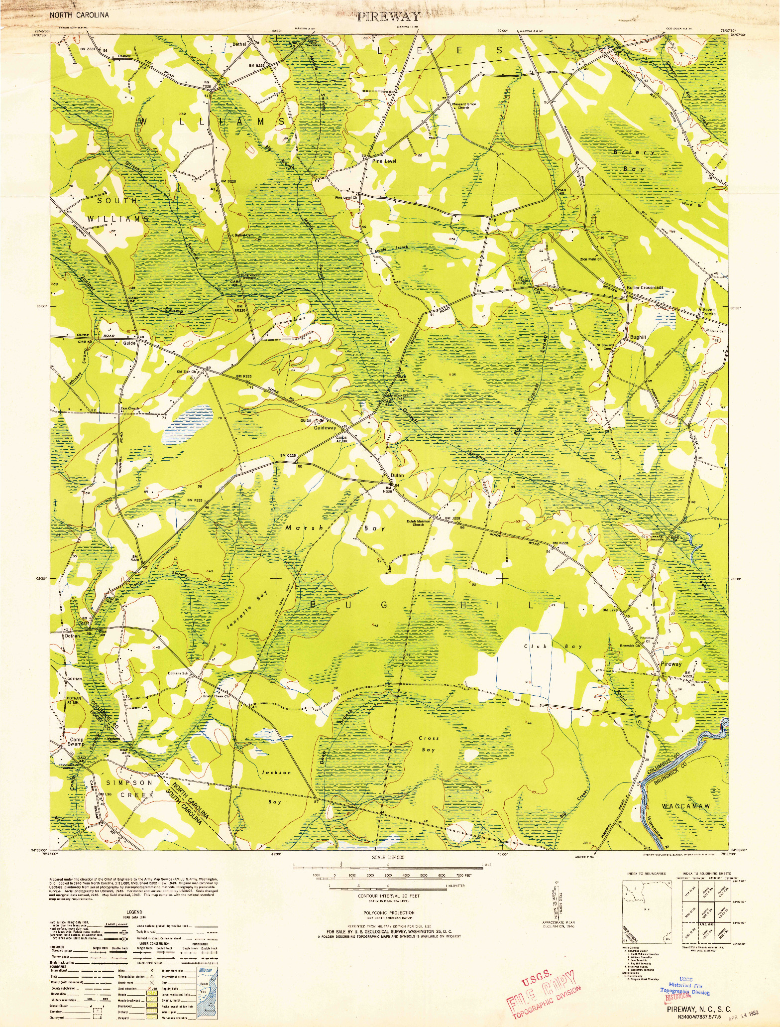 USGS 1:24000-SCALE QUADRANGLE FOR PIREWAY, NC 1953