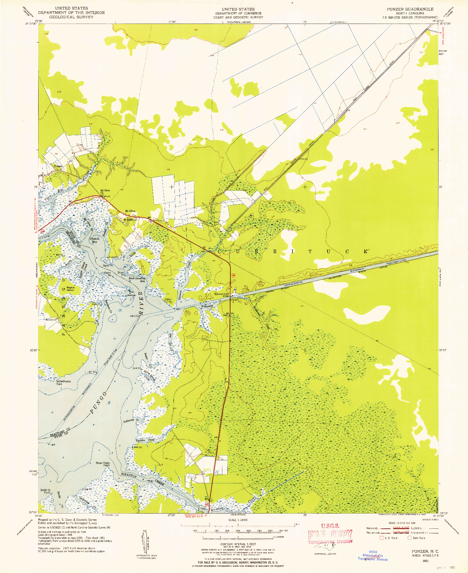USGS 1:24000-SCALE QUADRANGLE FOR PONZER, NC 1951