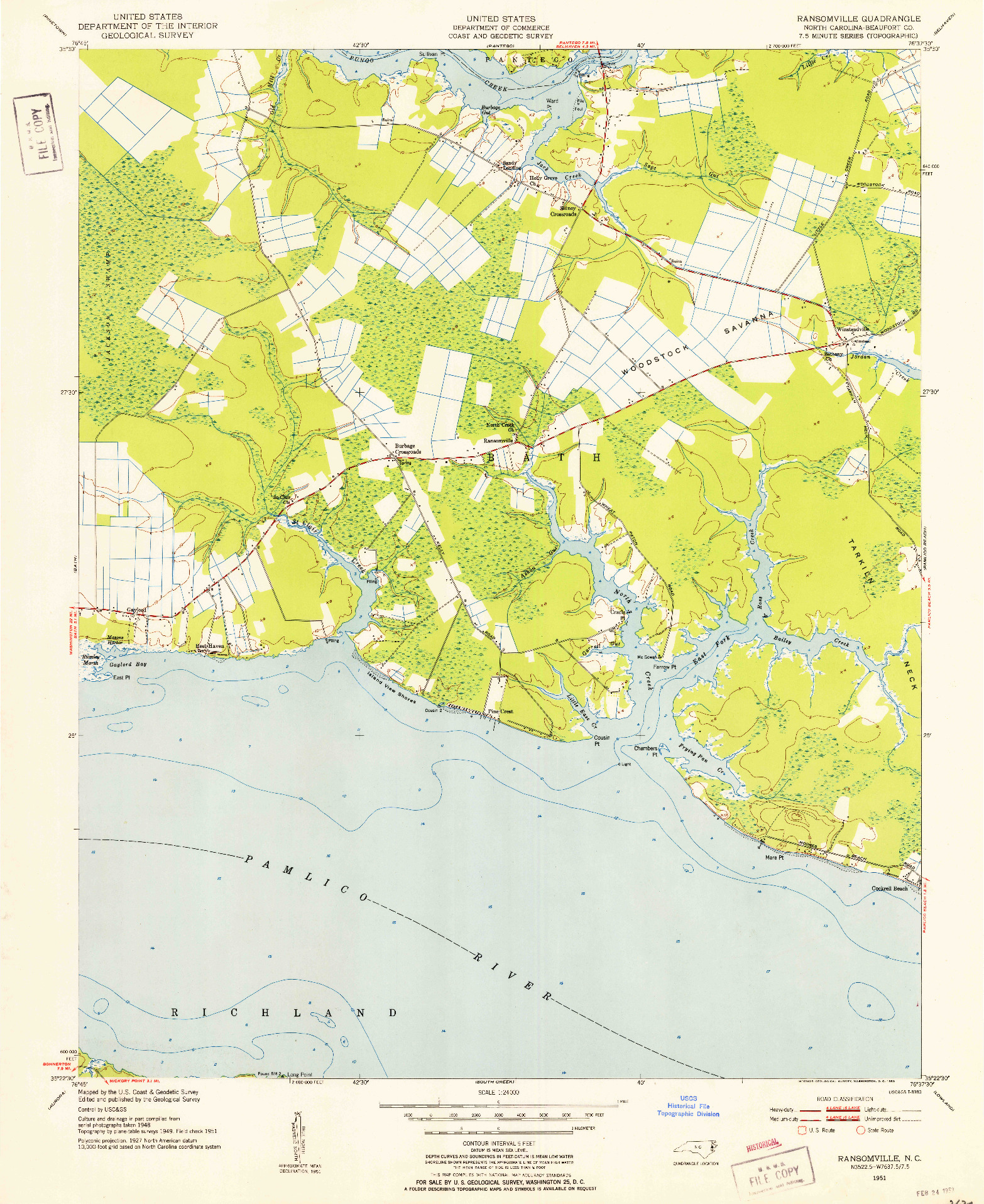 USGS 1:24000-SCALE QUADRANGLE FOR RANSOMVILLE, NC 1951