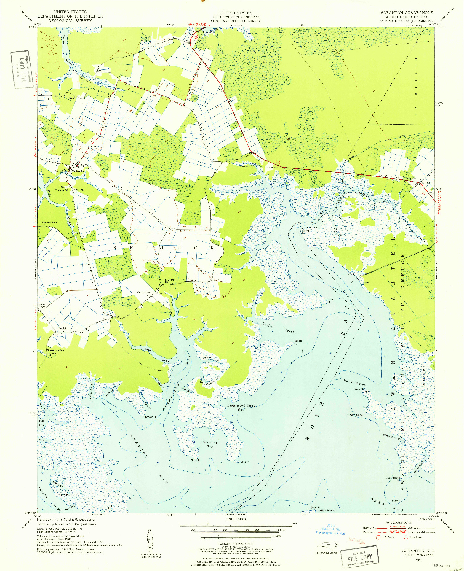 USGS 1:24000-SCALE QUADRANGLE FOR SCRANTON, NC 1951
