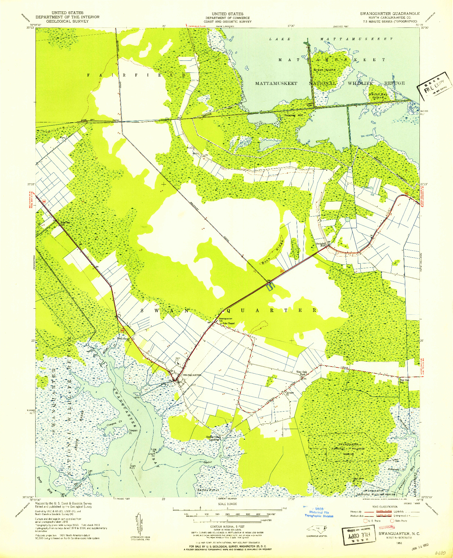 USGS 1:24000-SCALE QUADRANGLE FOR SWANQUARTER, NC 1951