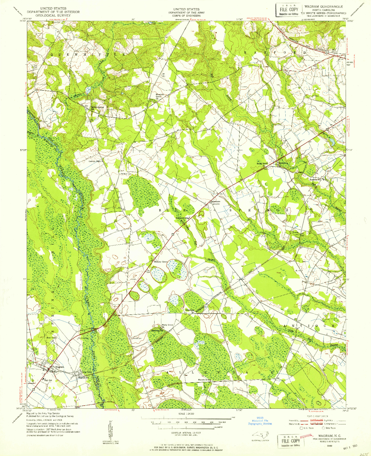 USGS 1:24000-SCALE QUADRANGLE FOR WAGRAM, NC 1949