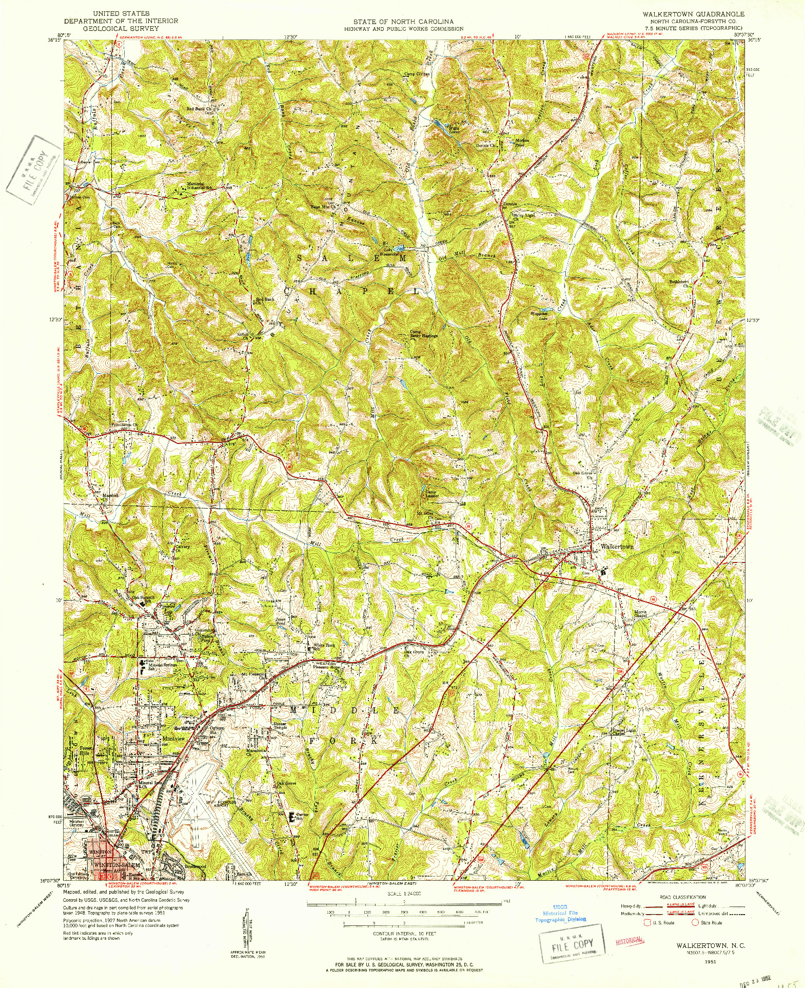 USGS 1:24000-SCALE QUADRANGLE FOR WALKERTOWN, NC 1951