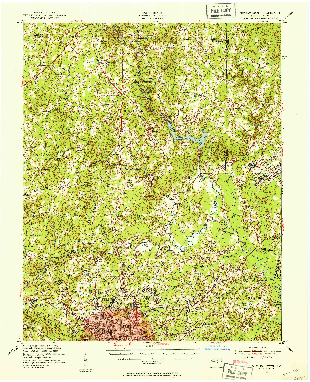 USGS 1:62500-SCALE QUADRANGLE FOR DURHAM NORTH, NC 1951