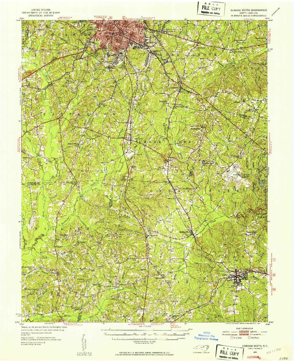 USGS 1:62500-SCALE QUADRANGLE FOR DURHAM SOUTH, NC 1951