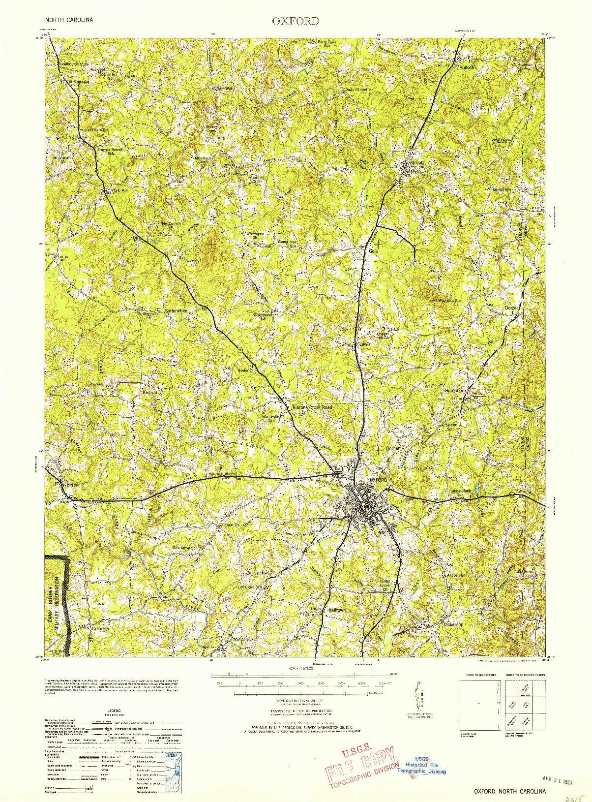 USGS 1:62500-SCALE QUADRANGLE FOR OXFORD, NC 1953