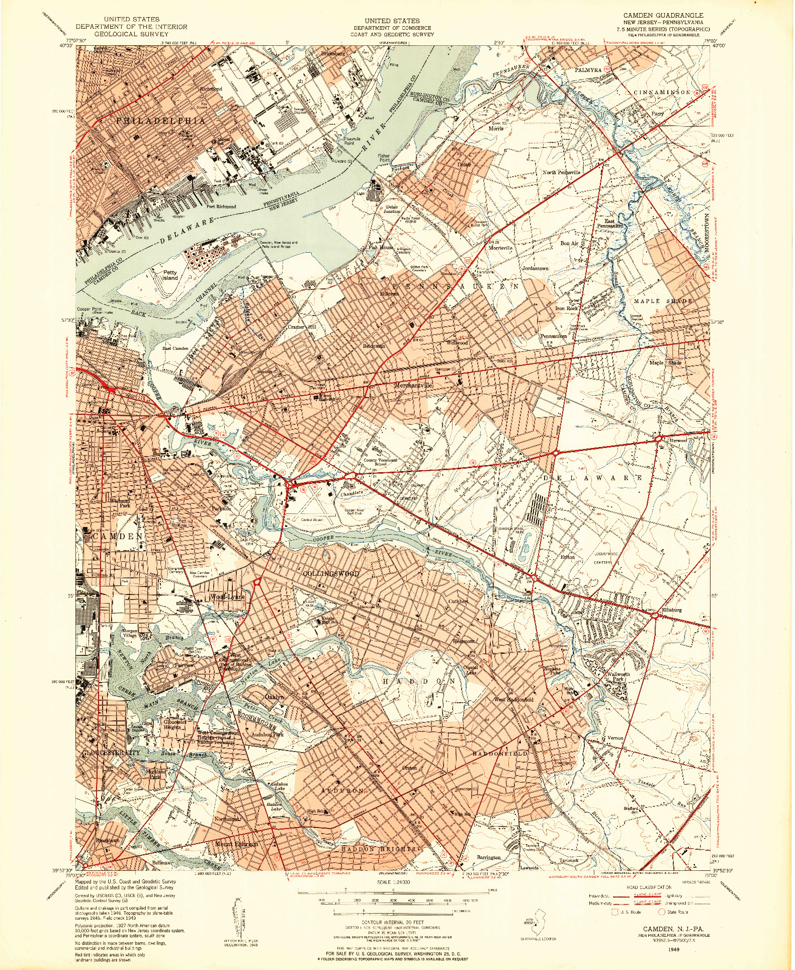 USGS 1:24000-SCALE QUADRANGLE FOR CAMDEN, NJ 1949