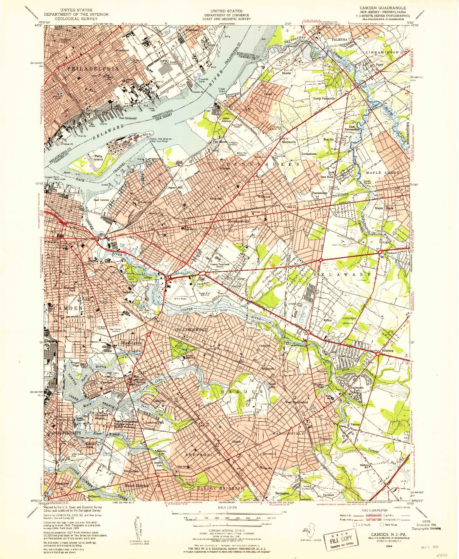 USGS 1:24000-SCALE QUADRANGLE FOR CAMDEN, NJ 1949