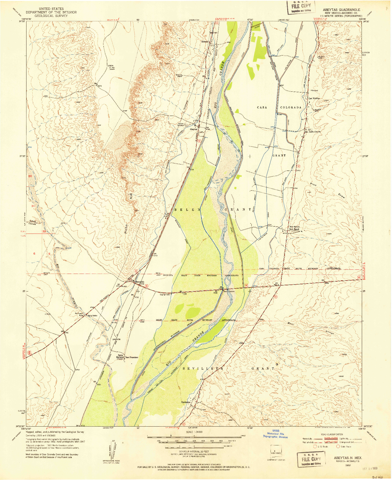 USGS 1:24000-SCALE QUADRANGLE FOR ABEYTAS, NM 1952