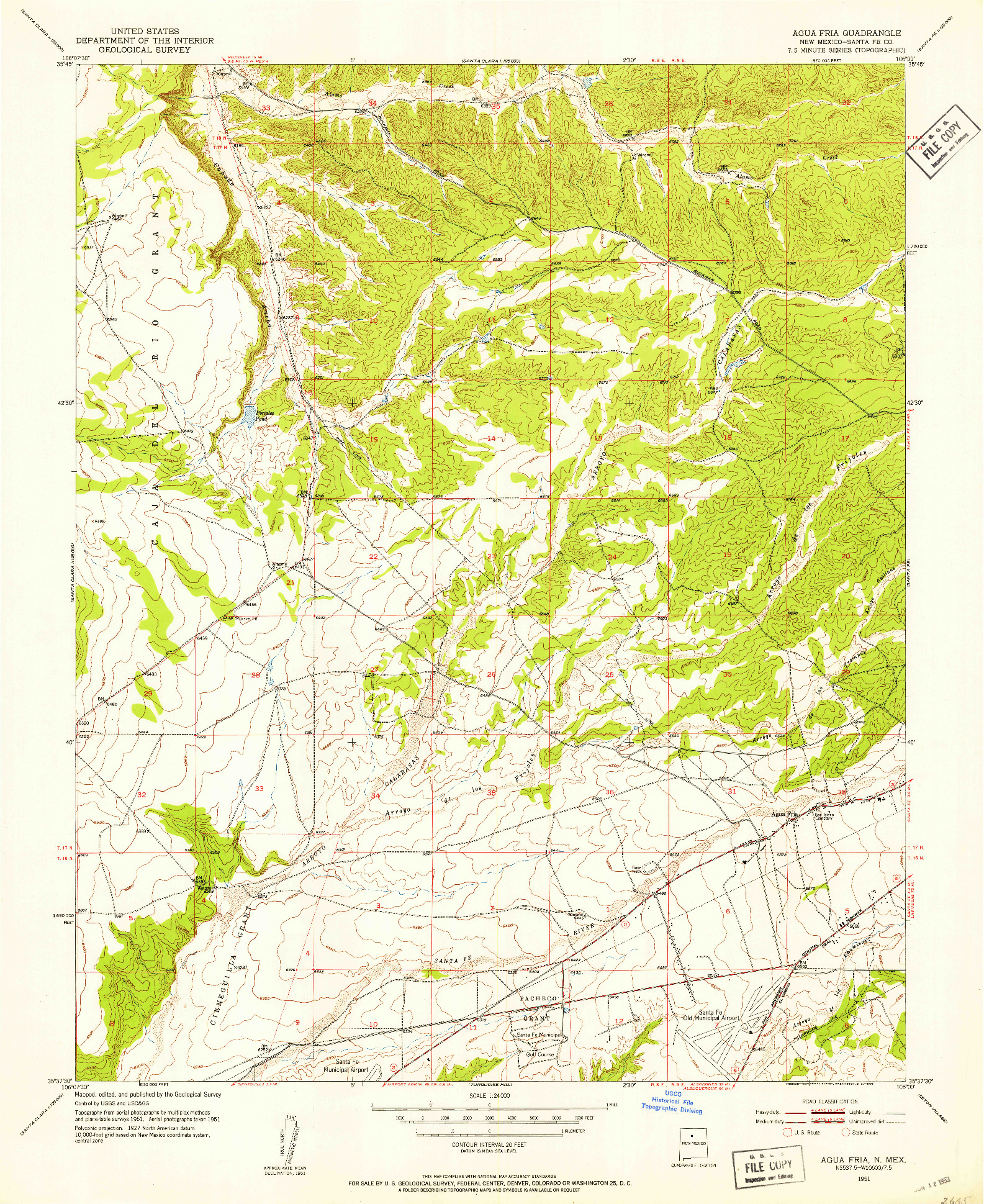 USGS 1:24000-SCALE QUADRANGLE FOR AGUA FRIA, NM 1951