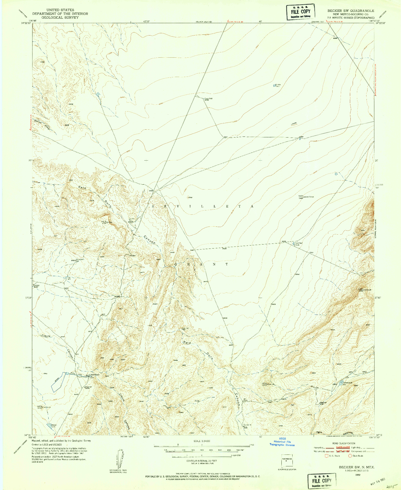 USGS 1:24000-SCALE QUADRANGLE FOR BECKER SW, NM 1952