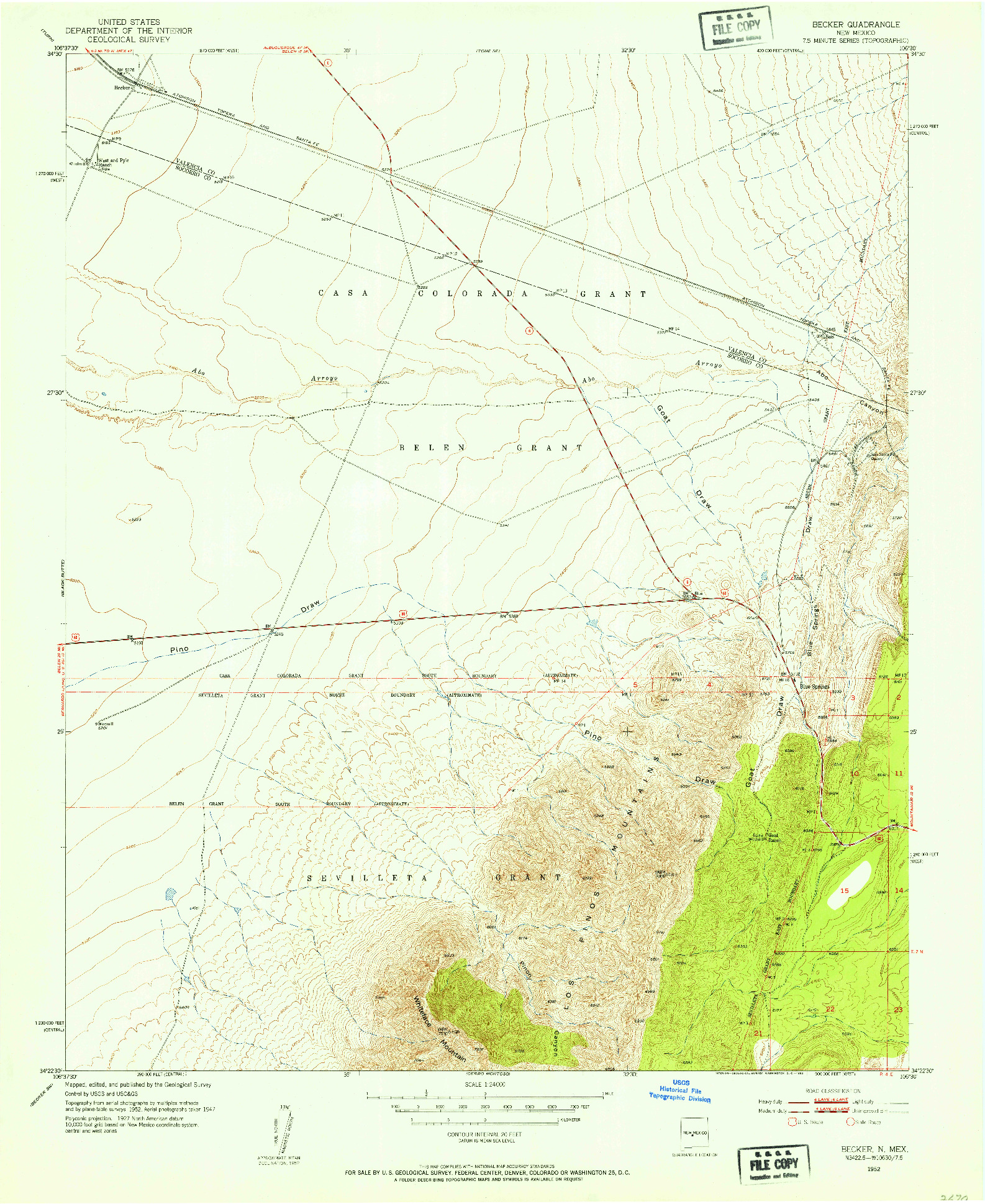 USGS 1:24000-SCALE QUADRANGLE FOR BECKER, NM 1952