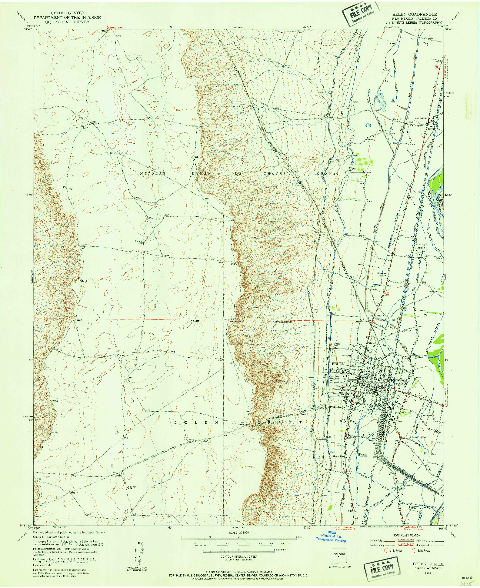 USGS 1:24000-SCALE QUADRANGLE FOR BELEN, NM 1952