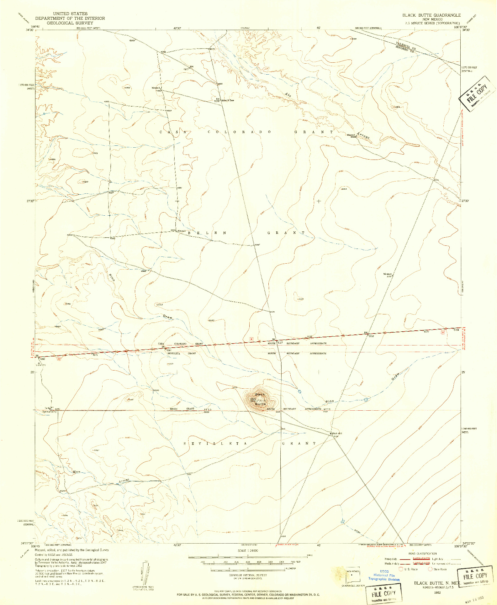 USGS 1:24000-SCALE QUADRANGLE FOR BLACK BUTTE, NM 1952