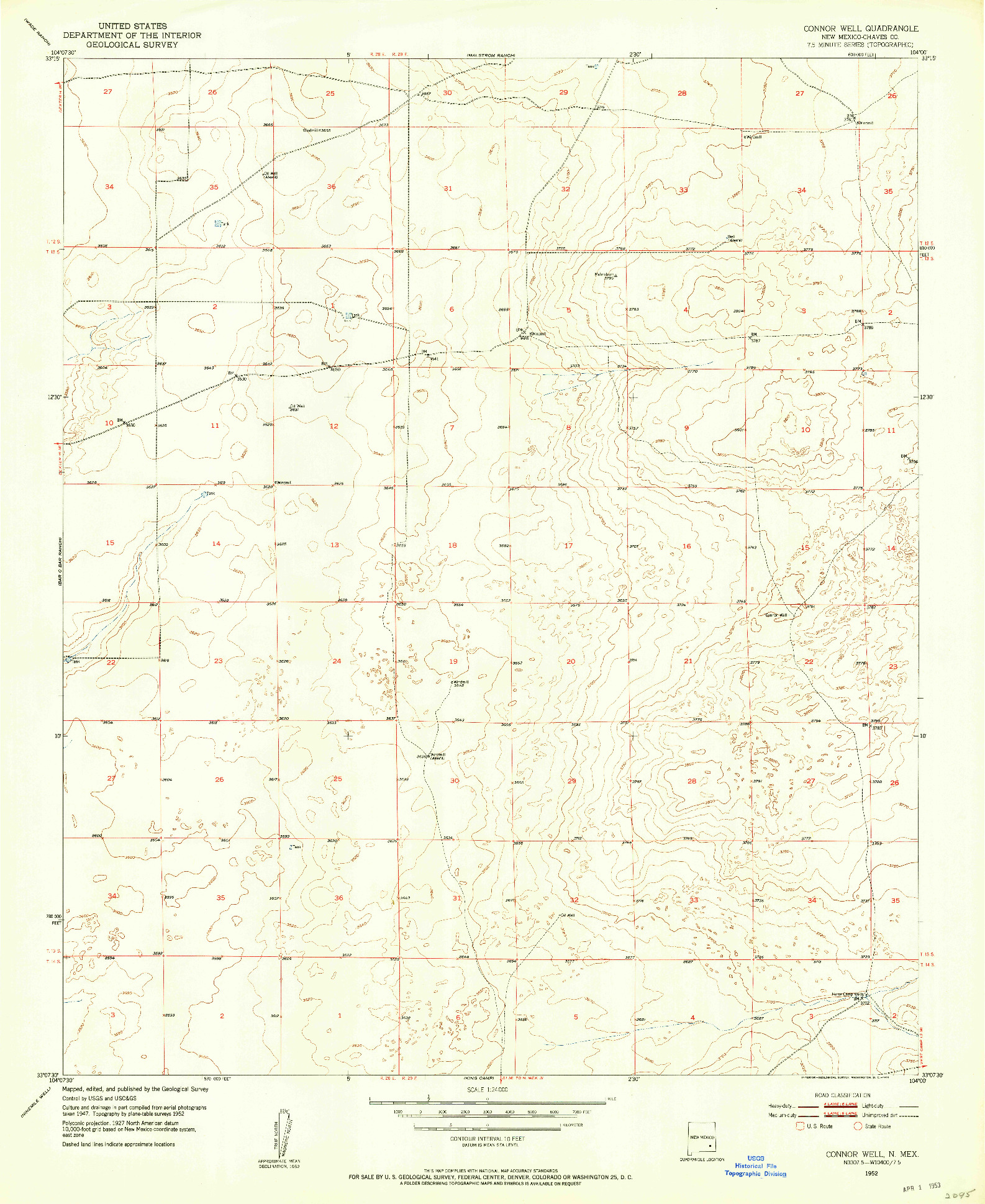 USGS 1:24000-SCALE QUADRANGLE FOR CONNOR WELL, NM 1952