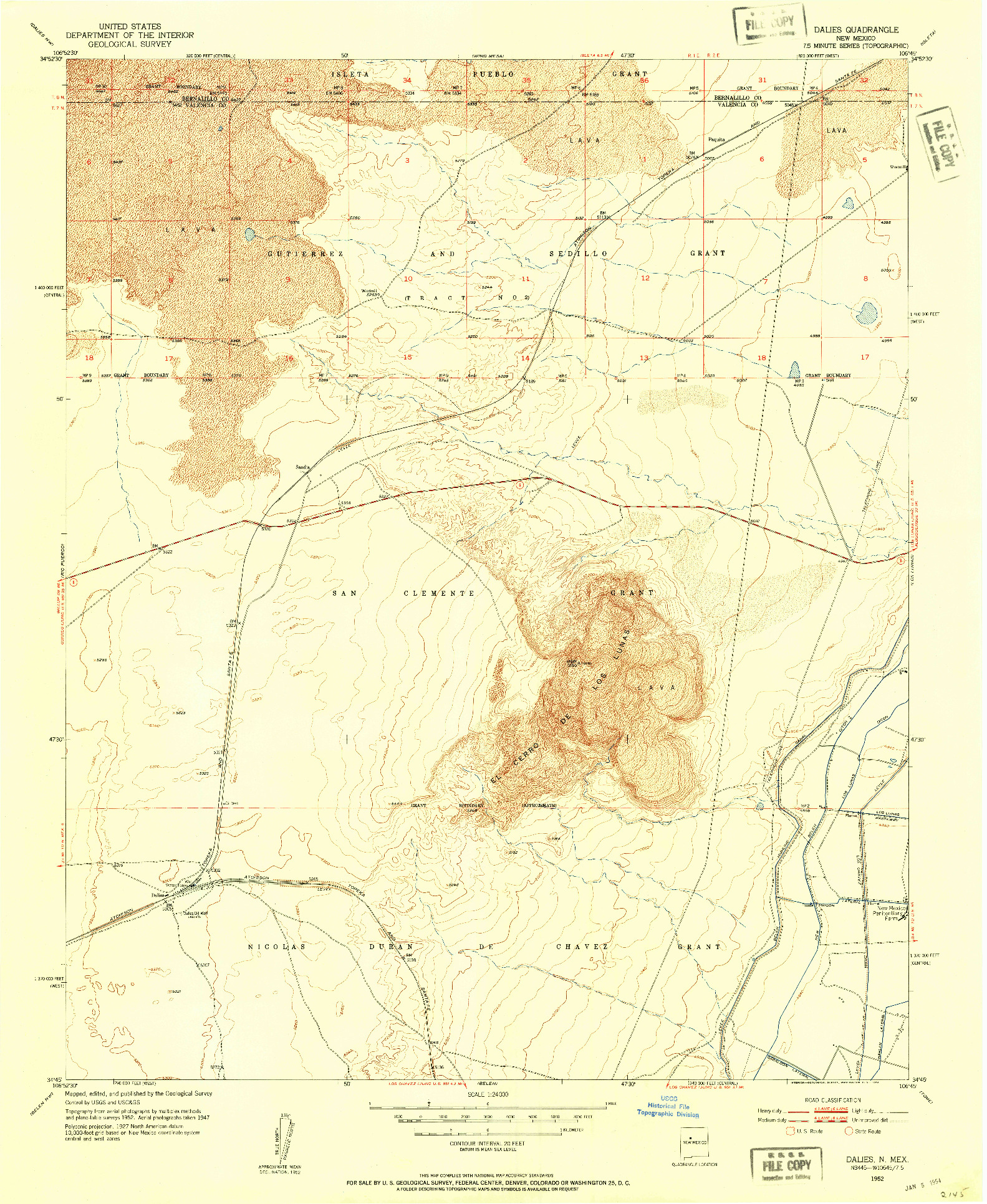 USGS 1:24000-SCALE QUADRANGLE FOR DALIES, NM 1952