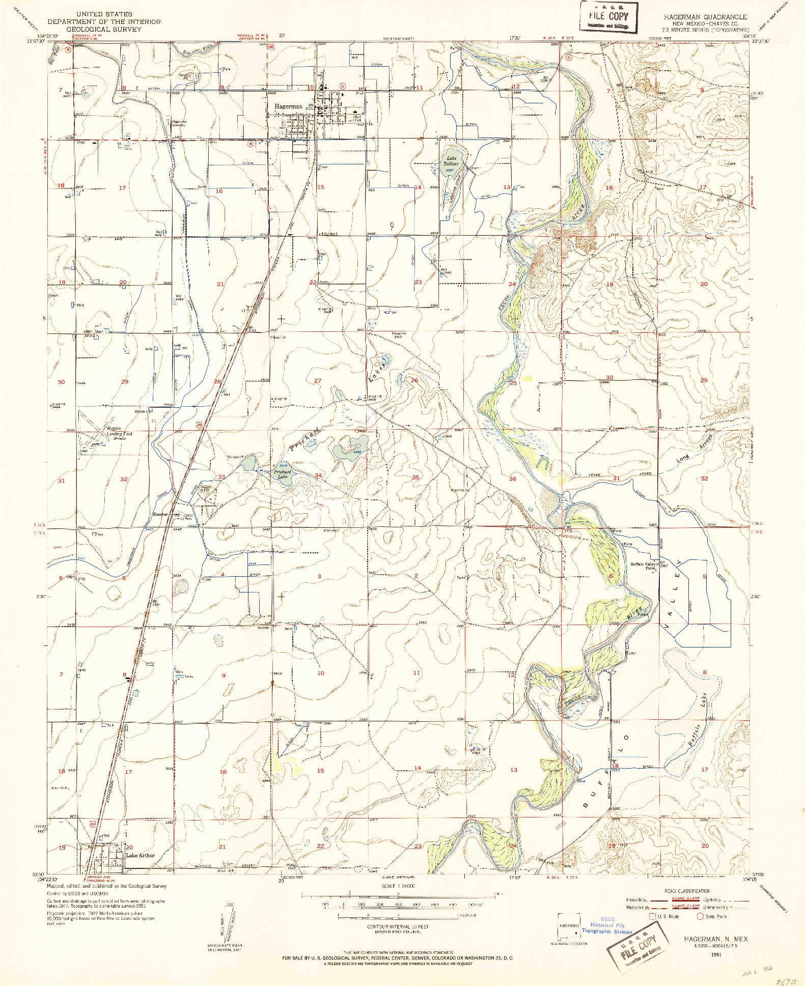 USGS 1:24000-SCALE QUADRANGLE FOR HAGERMAN, NM 1951
