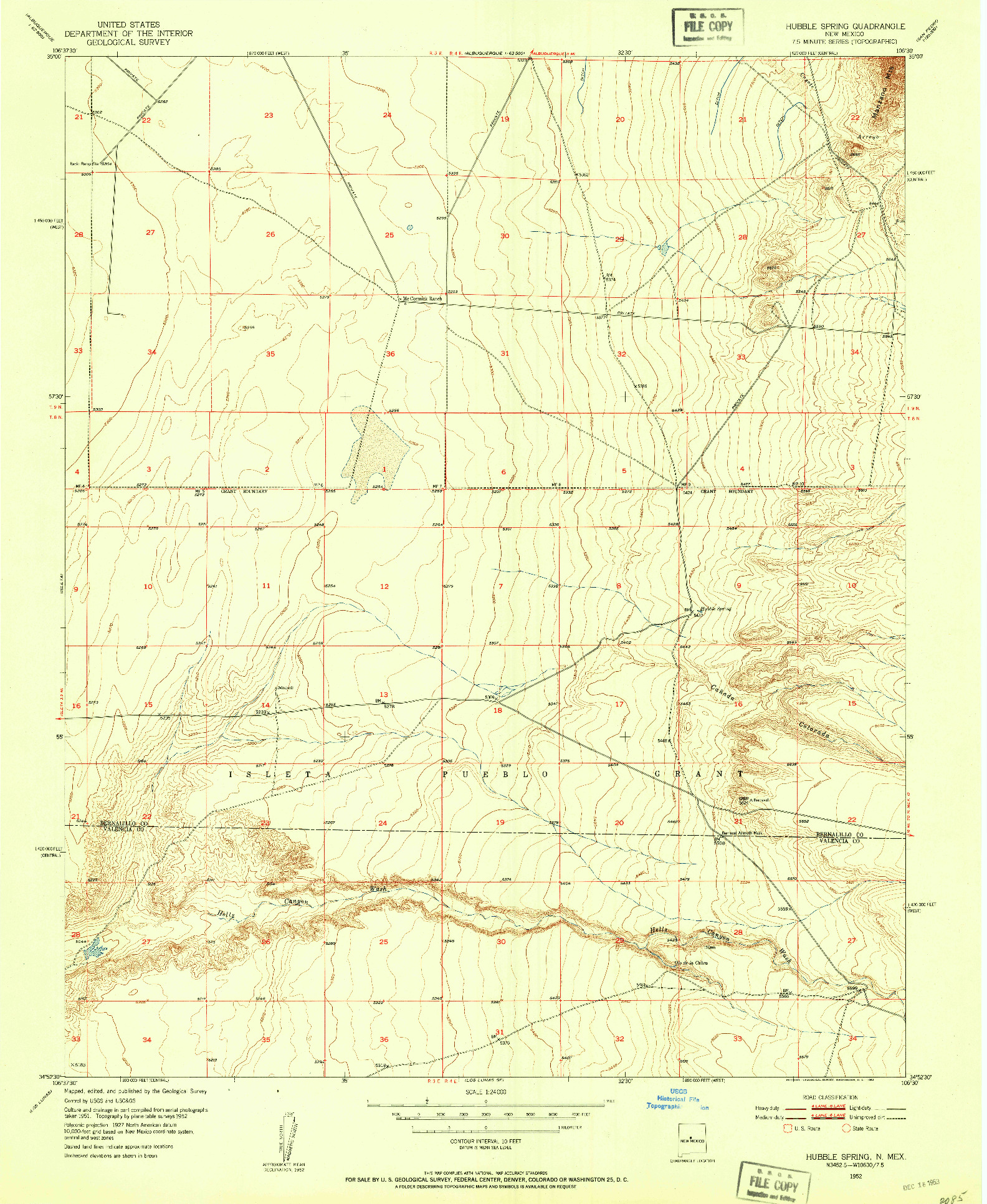 USGS 1:24000-SCALE QUADRANGLE FOR HUBBELL SPRING, NM 1952