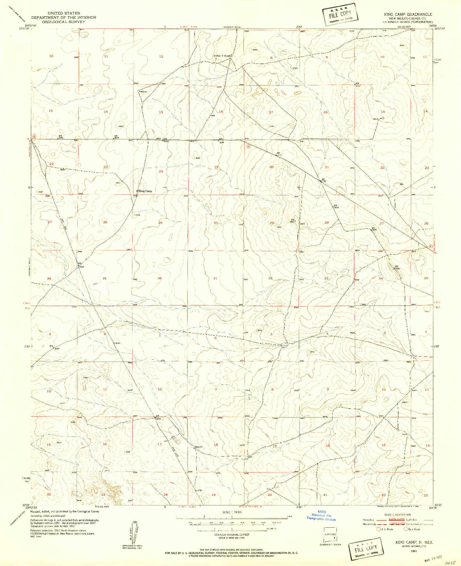 USGS 1:24000-SCALE QUADRANGLE FOR KING CAMP, NM 1951