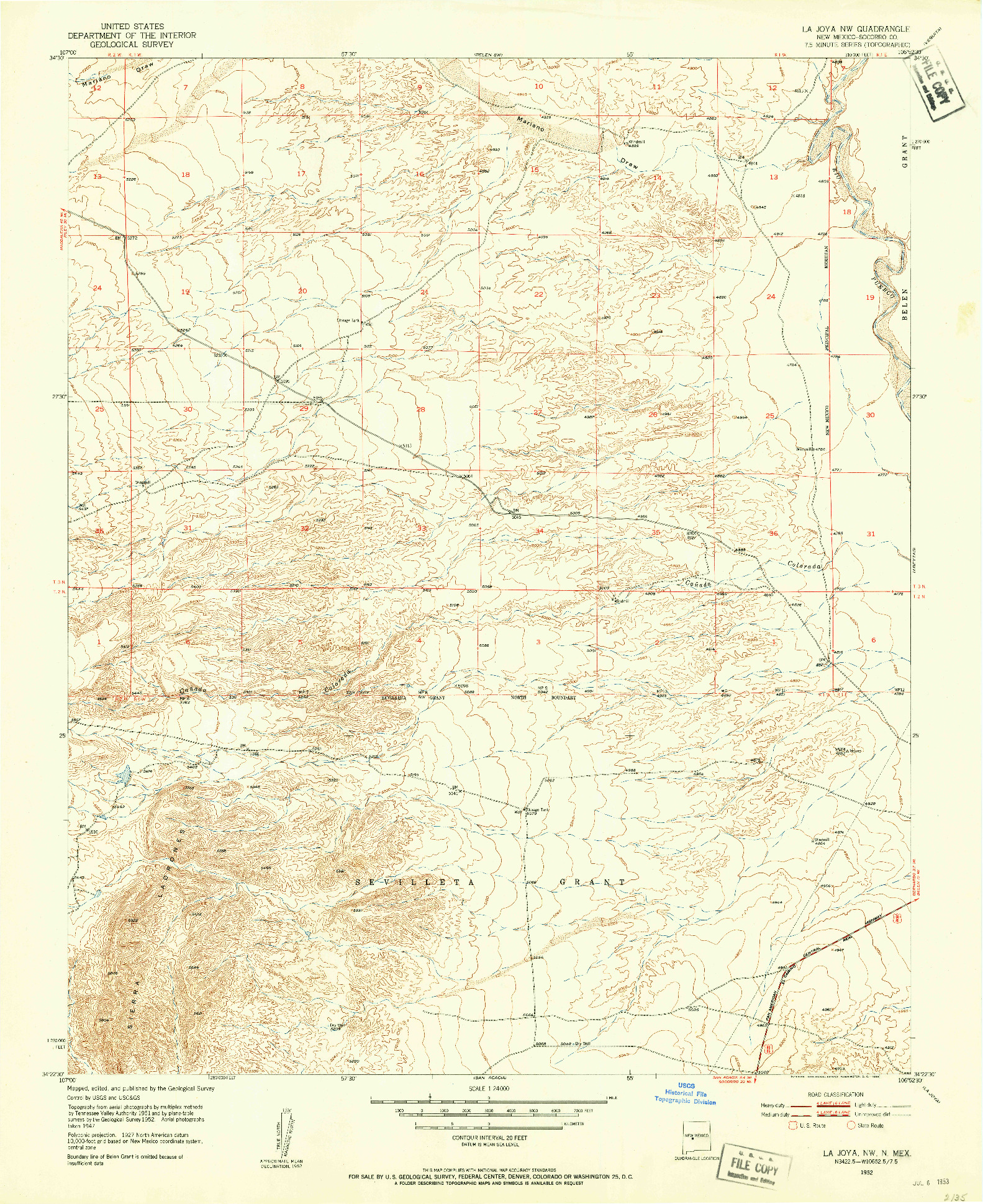 USGS 1:24000-SCALE QUADRANGLE FOR LA JOYA NW, NM 1952