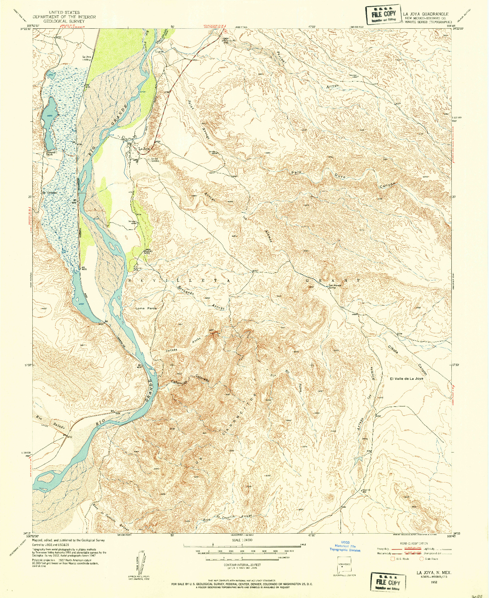 USGS 1:24000-SCALE QUADRANGLE FOR LA JOYA, NM 1952