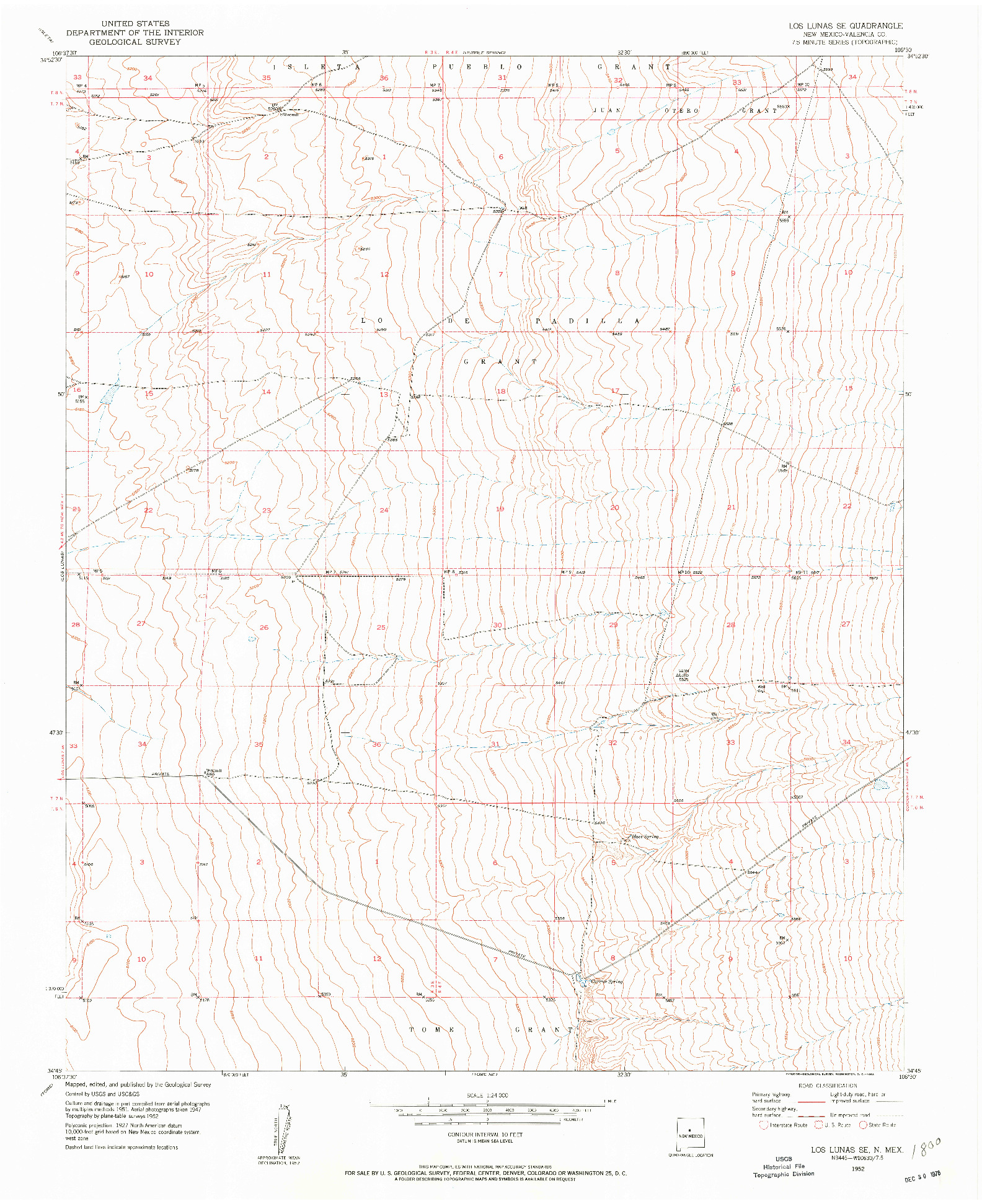 USGS 1:24000-SCALE QUADRANGLE FOR LOS LUNAS SE, NM 1952