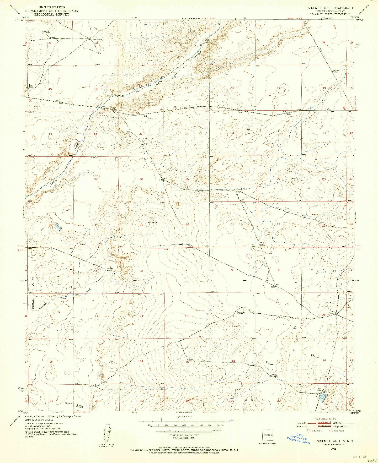 USGS 1:24000-SCALE QUADRANGLE FOR NINEMILE WELL, NM 1951