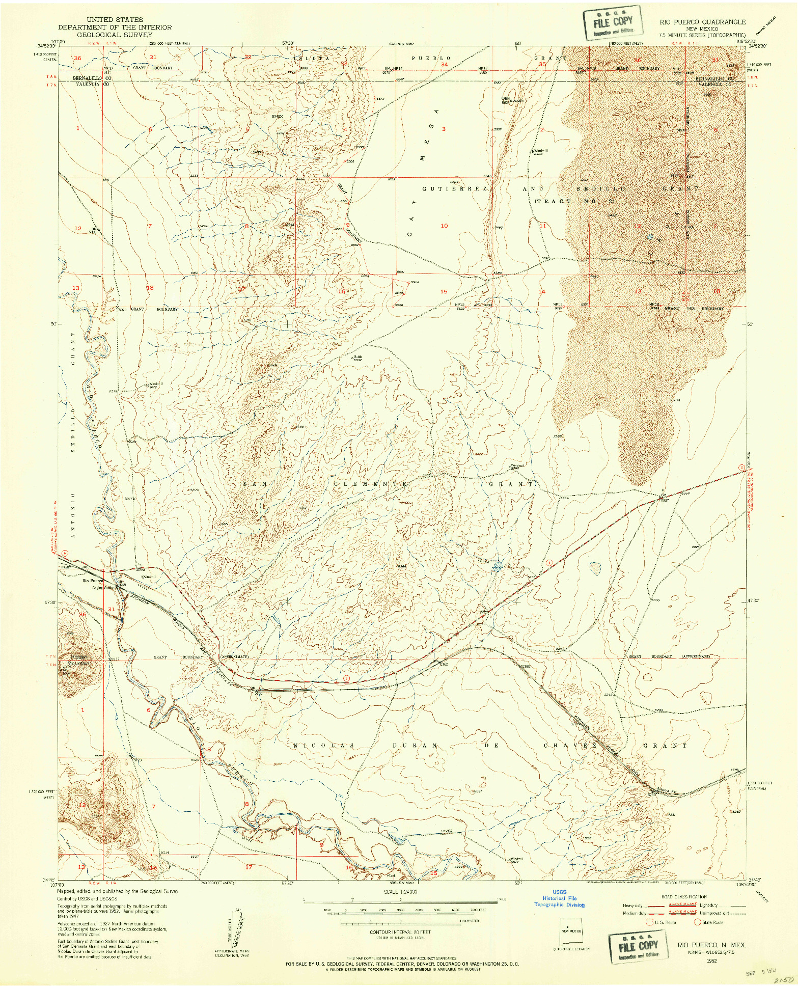 USGS 1:24000-SCALE QUADRANGLE FOR RIO PUERCO, NM 1952