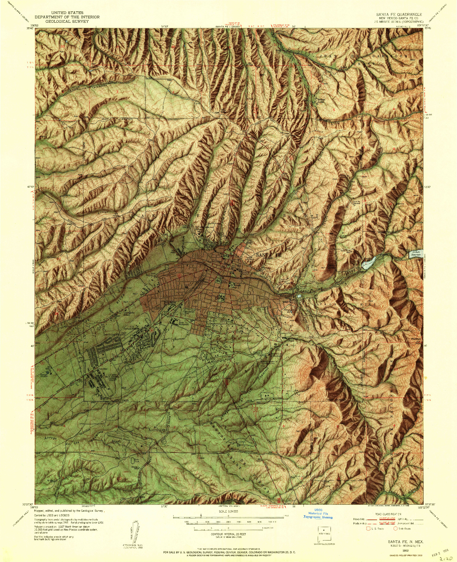 USGS 1:24000-SCALE QUADRANGLE FOR SANTA FE, NM 1952