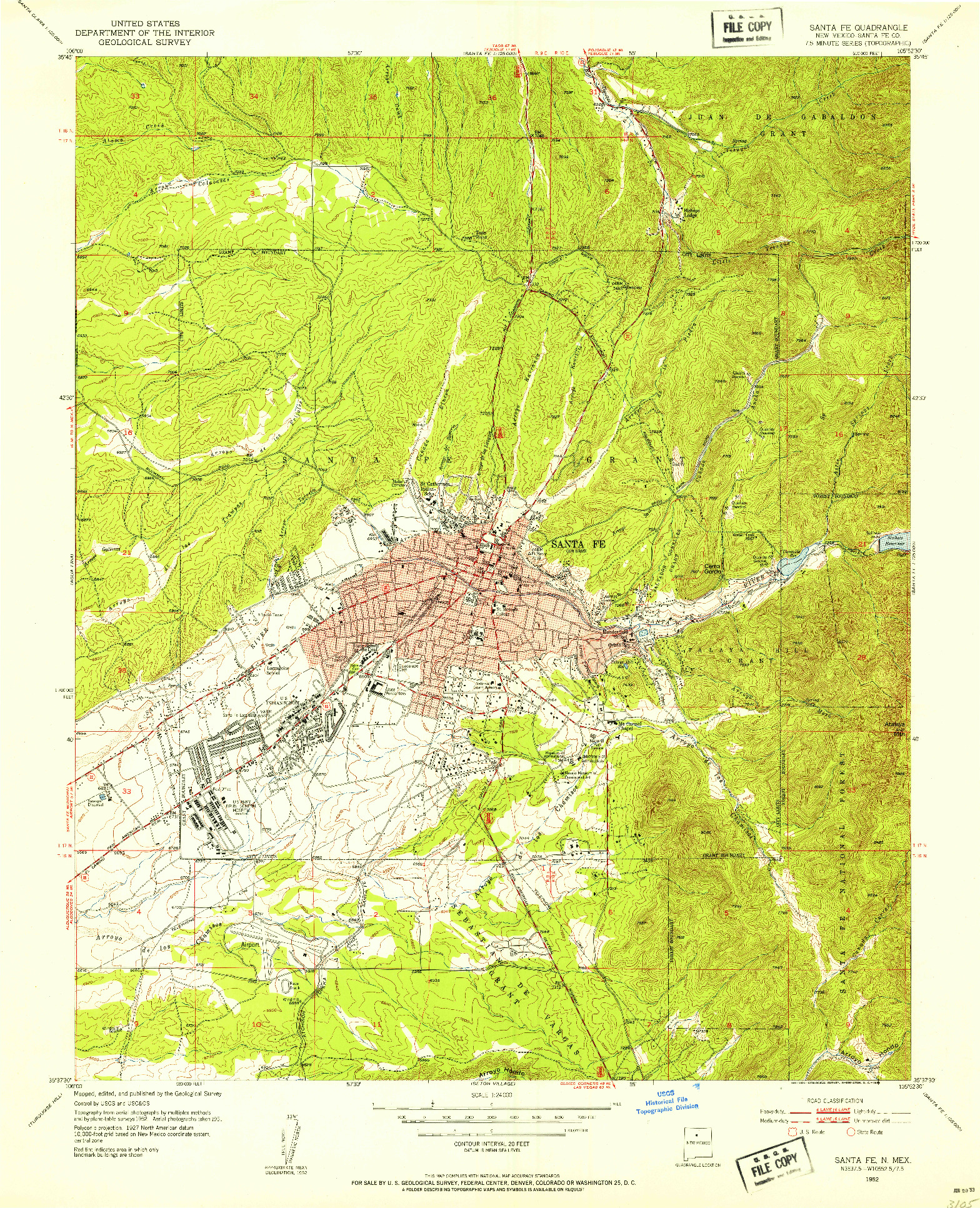 USGS 1:24000-SCALE QUADRANGLE FOR SANTA FE, NM 1952