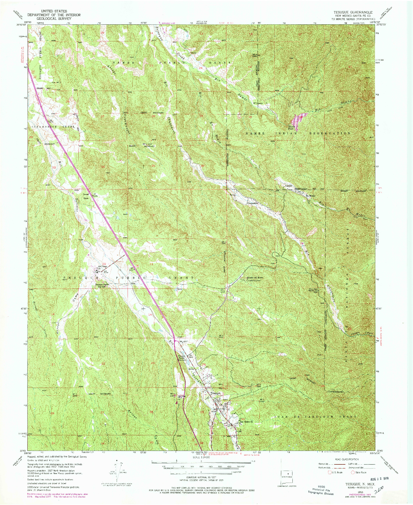 USGS 1:24000-SCALE QUADRANGLE FOR TESUQUE, NM 1953