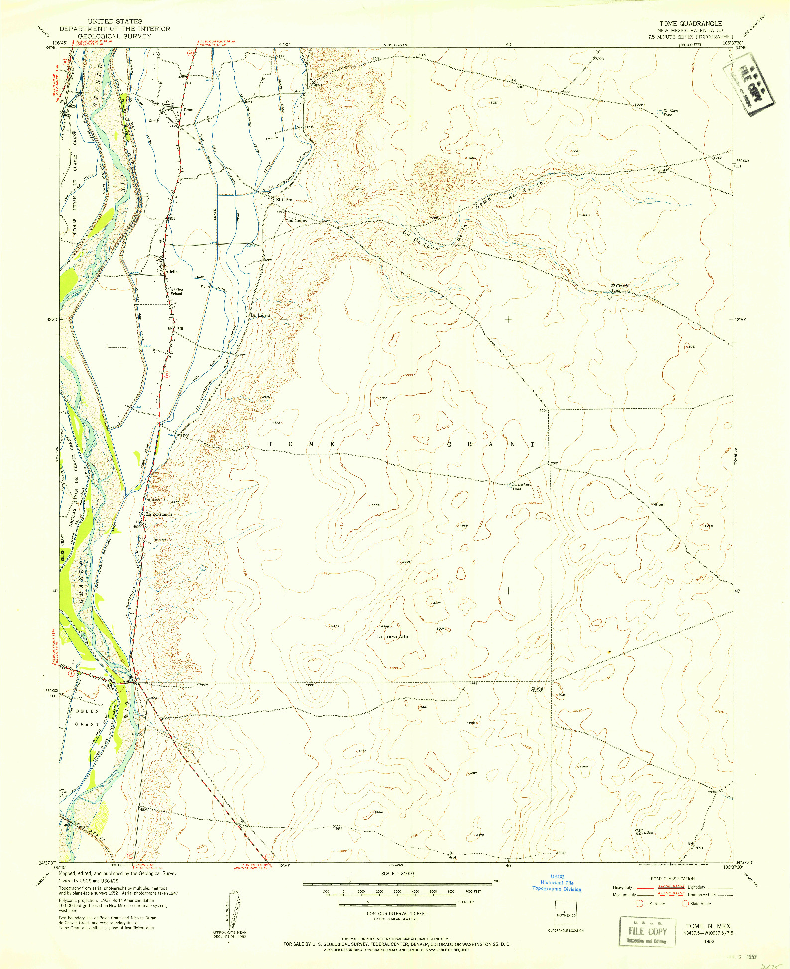 USGS 1:24000-SCALE QUADRANGLE FOR TOME, NM 1952