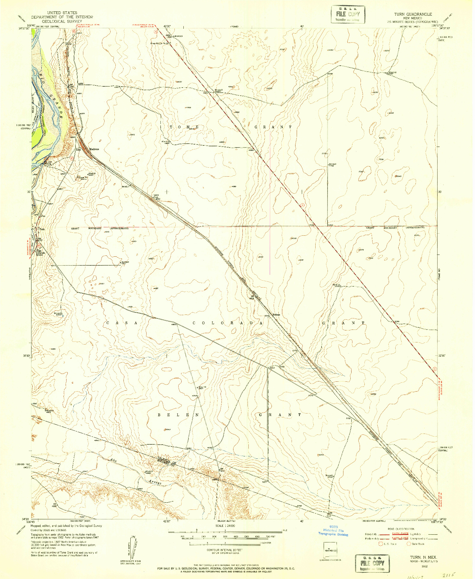 USGS 1:24000-SCALE QUADRANGLE FOR TURN, NM 1952