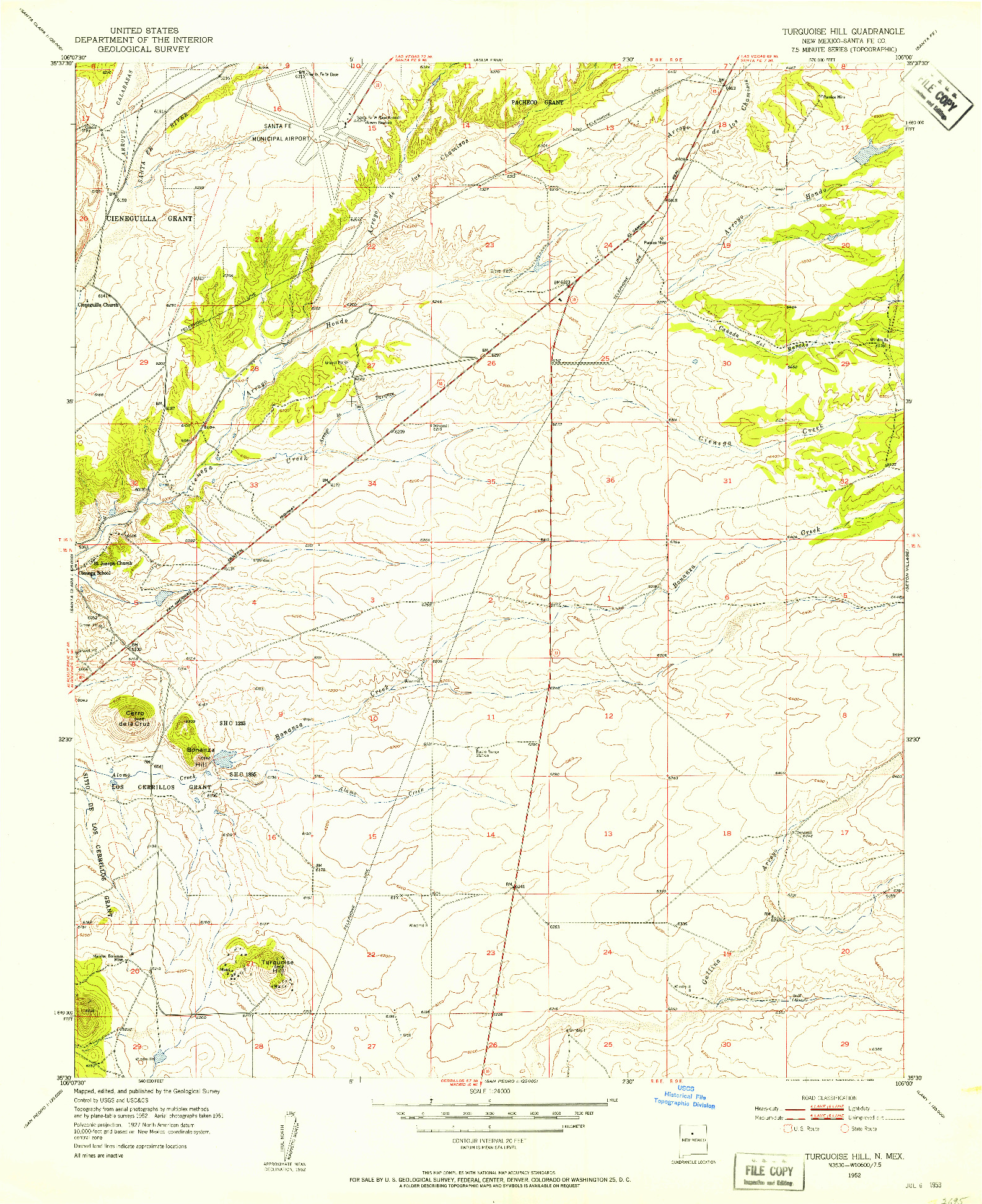 USGS 1:24000-SCALE QUADRANGLE FOR TURQUOISE HILL, NM 1952