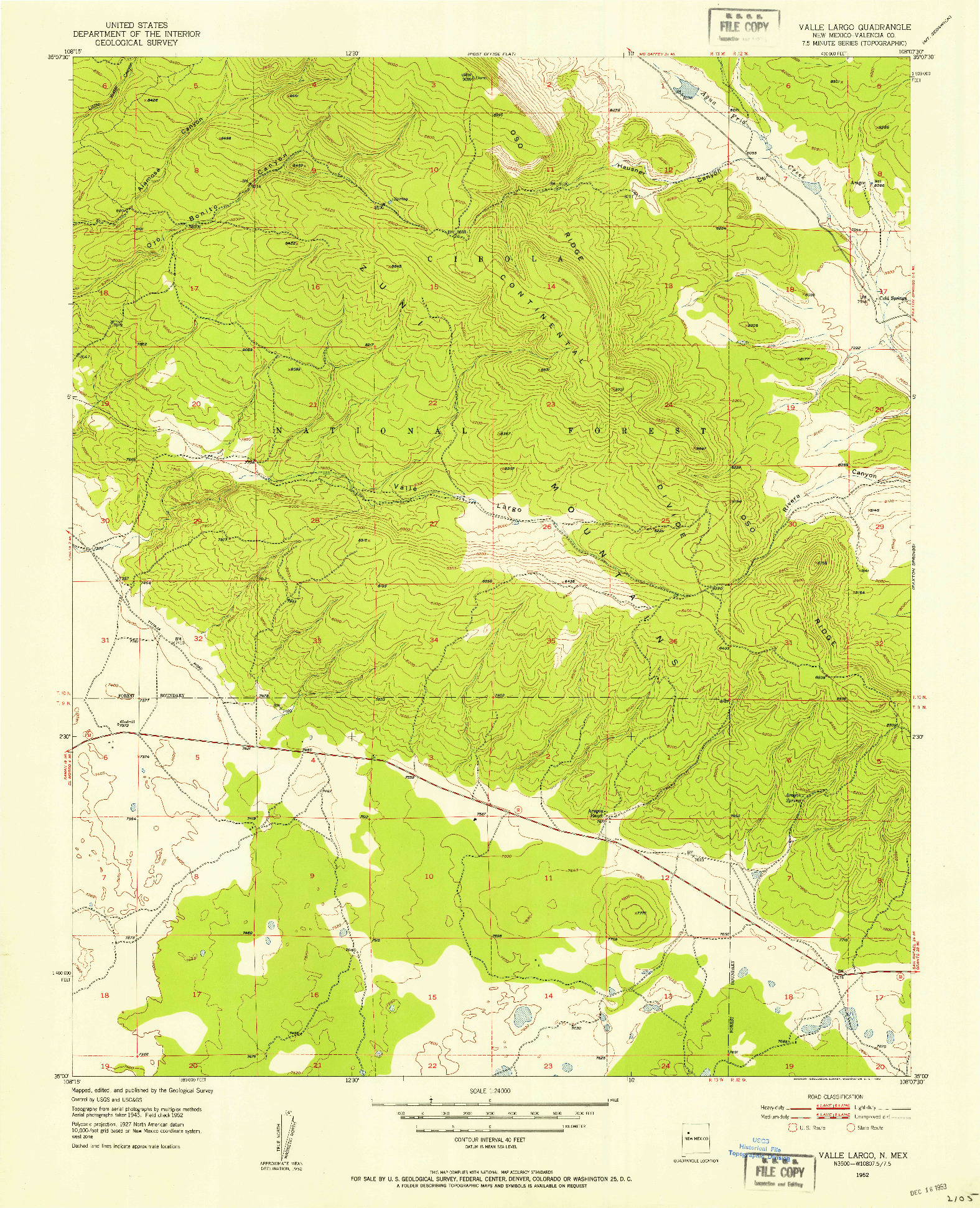 USGS 1:24000-SCALE QUADRANGLE FOR VALLE LARGO, NM 1952