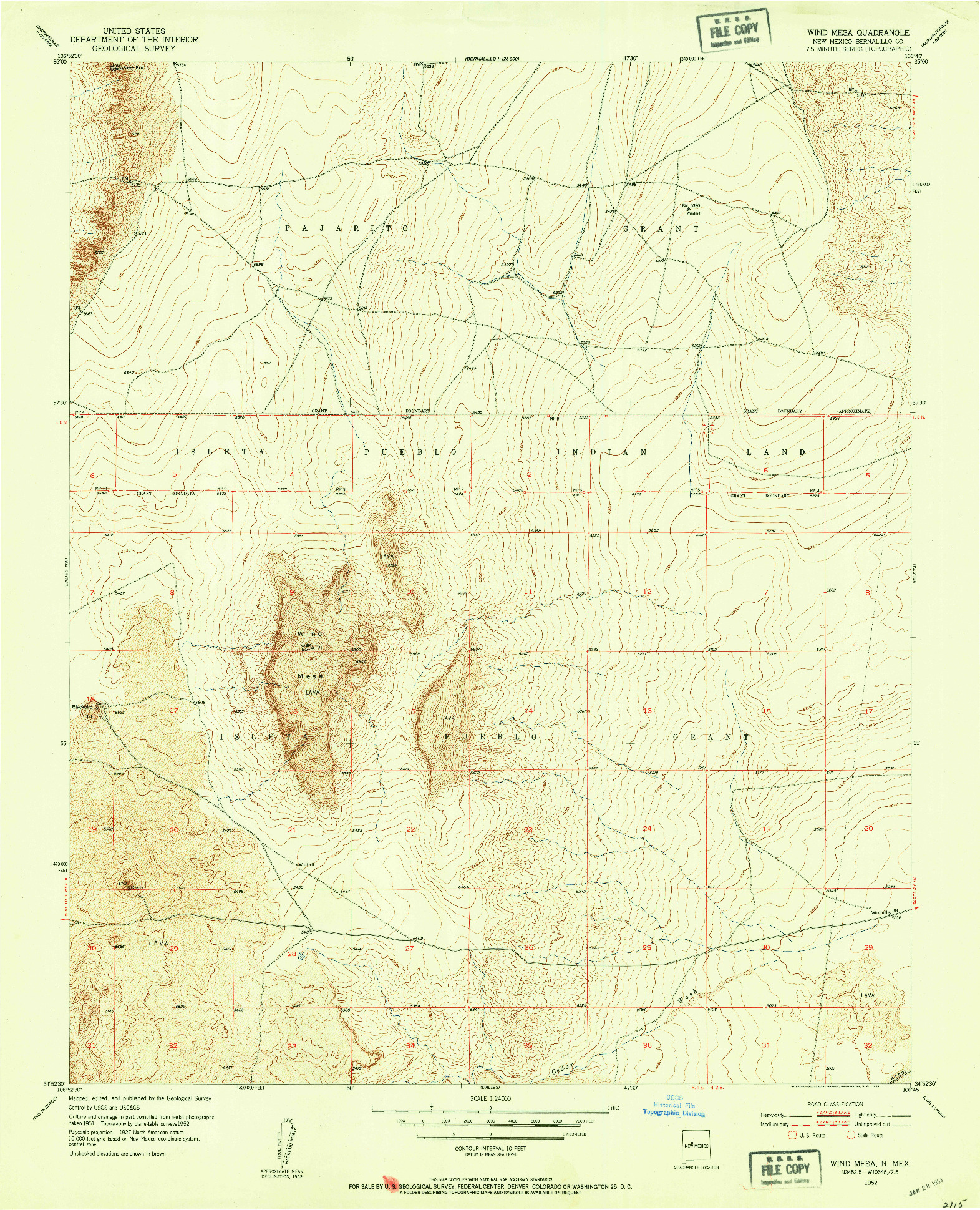 USGS 1:24000-SCALE QUADRANGLE FOR WIND MESA, NM 1952