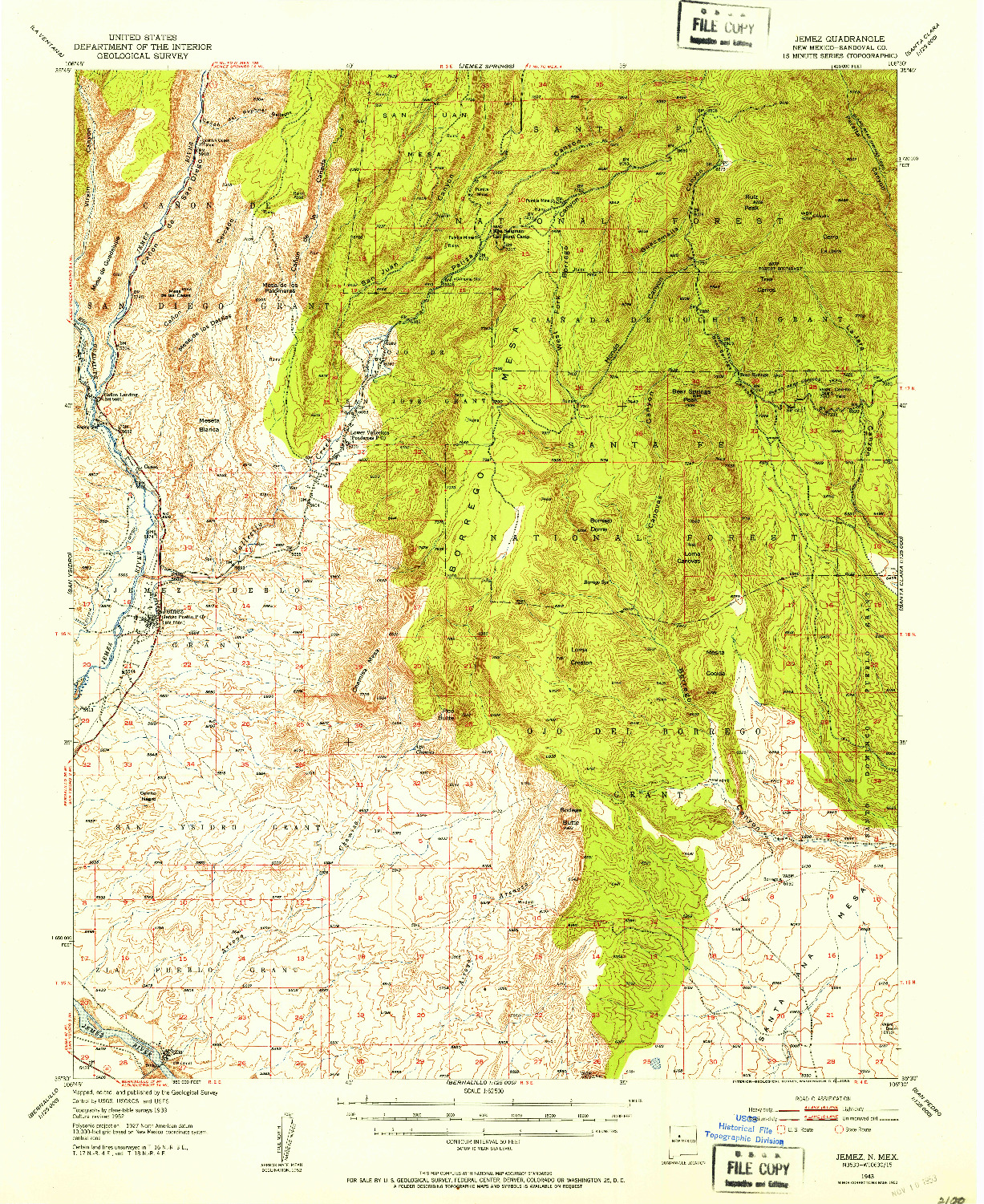 USGS 1:62500-SCALE QUADRANGLE FOR JEMEZ, NM 1943