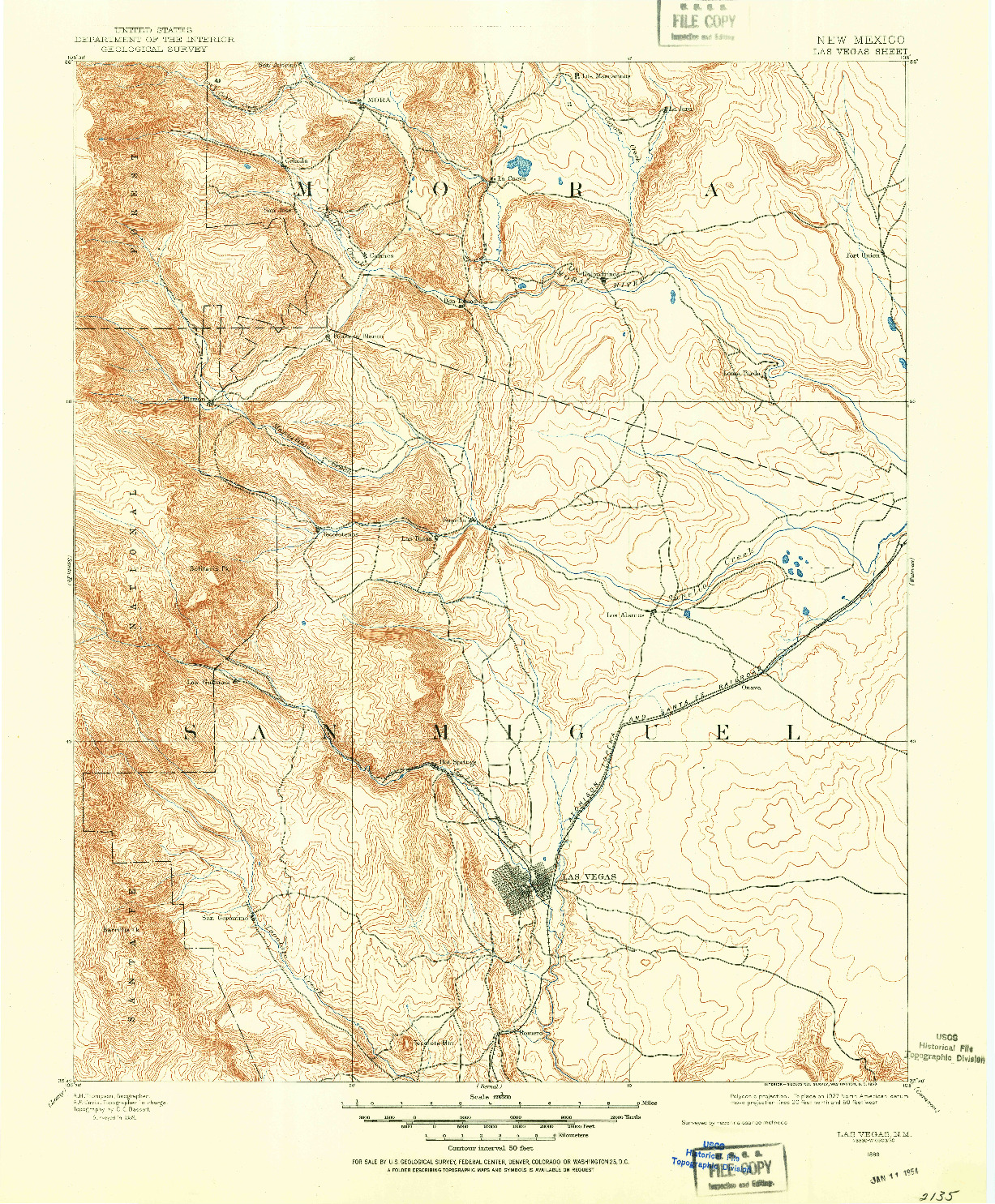 USGS 1:125000-SCALE QUADRANGLE FOR LAS VEGAS, NM 1889