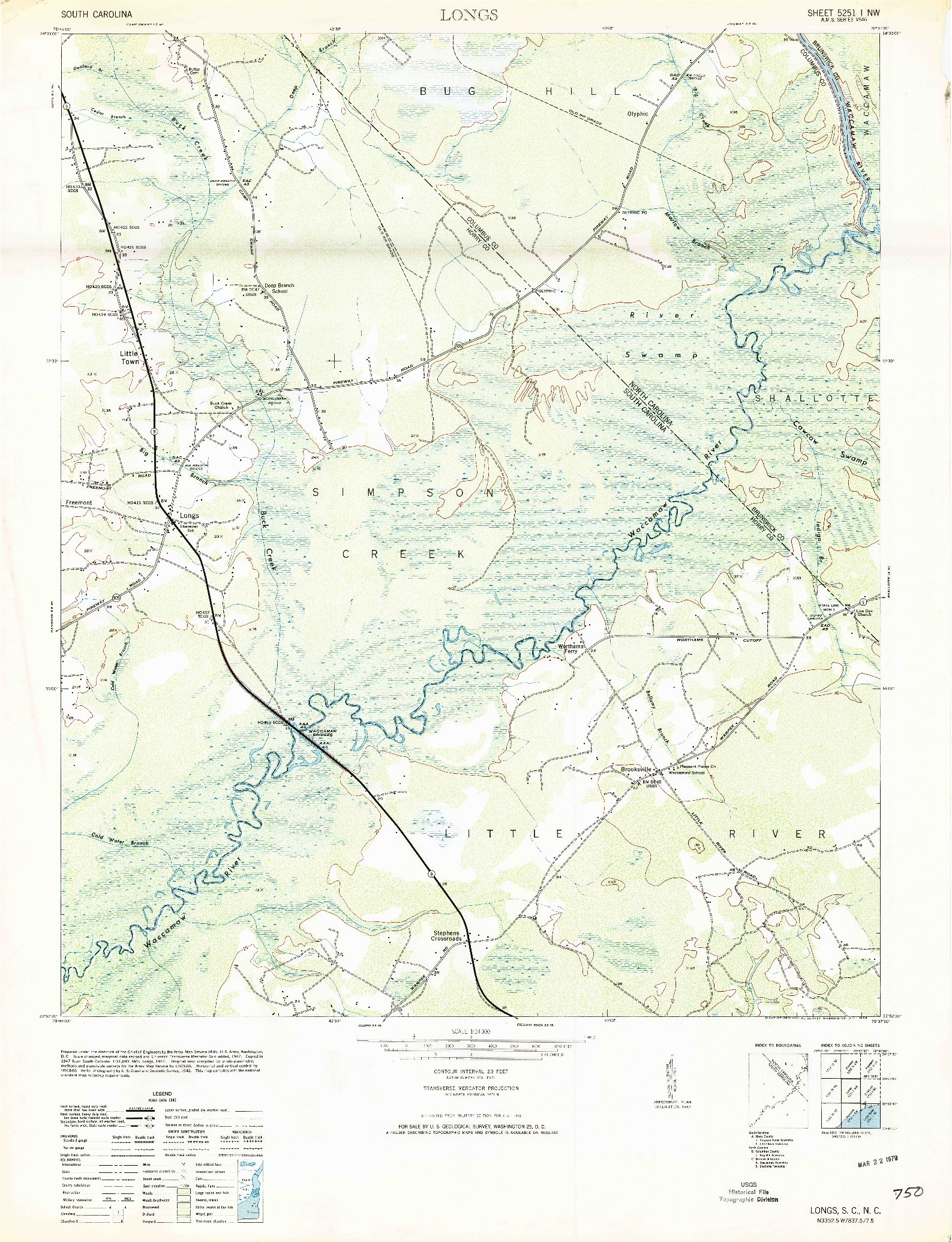 USGS 1:24000-SCALE QUADRANGLE FOR LONGS, SC 1953