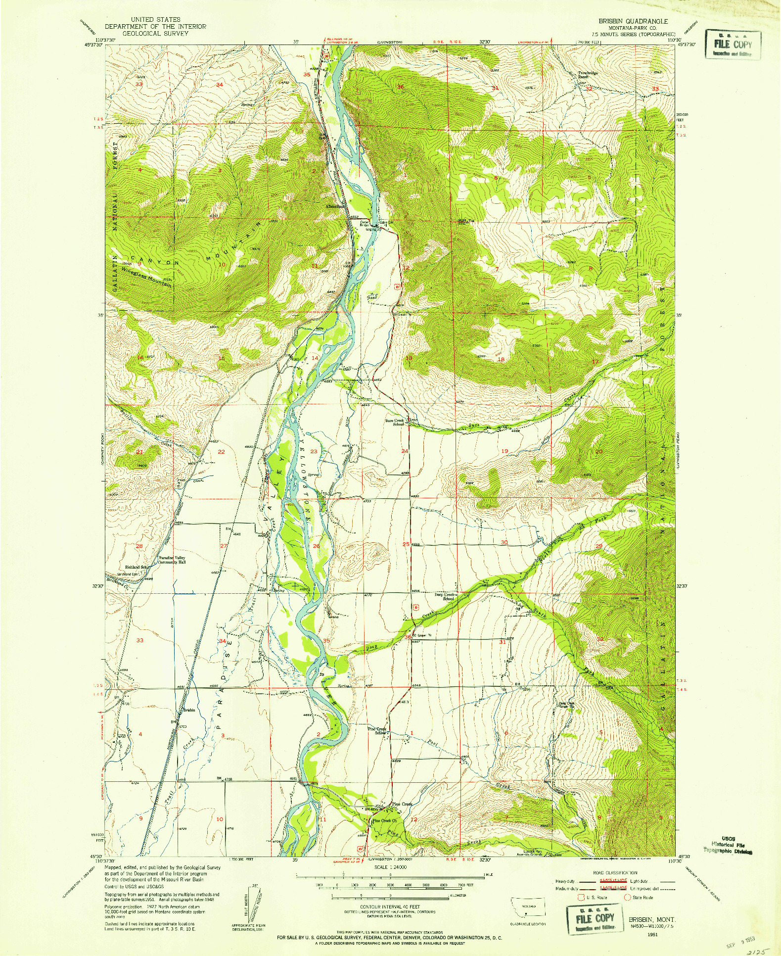 USGS 1:24000-SCALE QUADRANGLE FOR BRISBIN, MT 1951