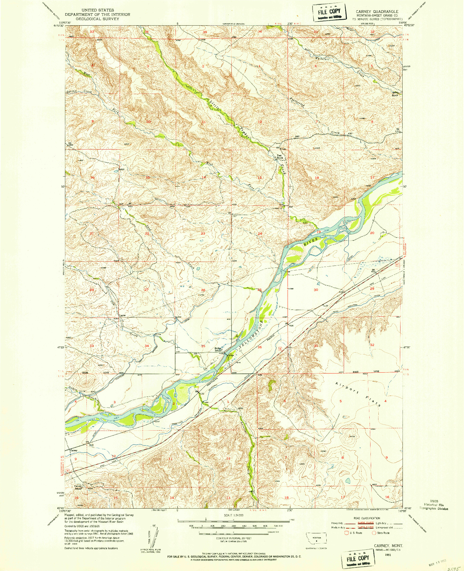 USGS 1:24000-SCALE QUADRANGLE FOR CARNEY, MT 1951