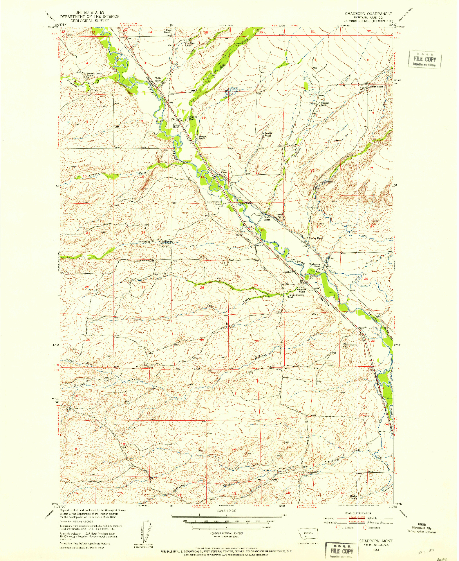 USGS 1:24000-SCALE QUADRANGLE FOR CHADBORN, MT 1951