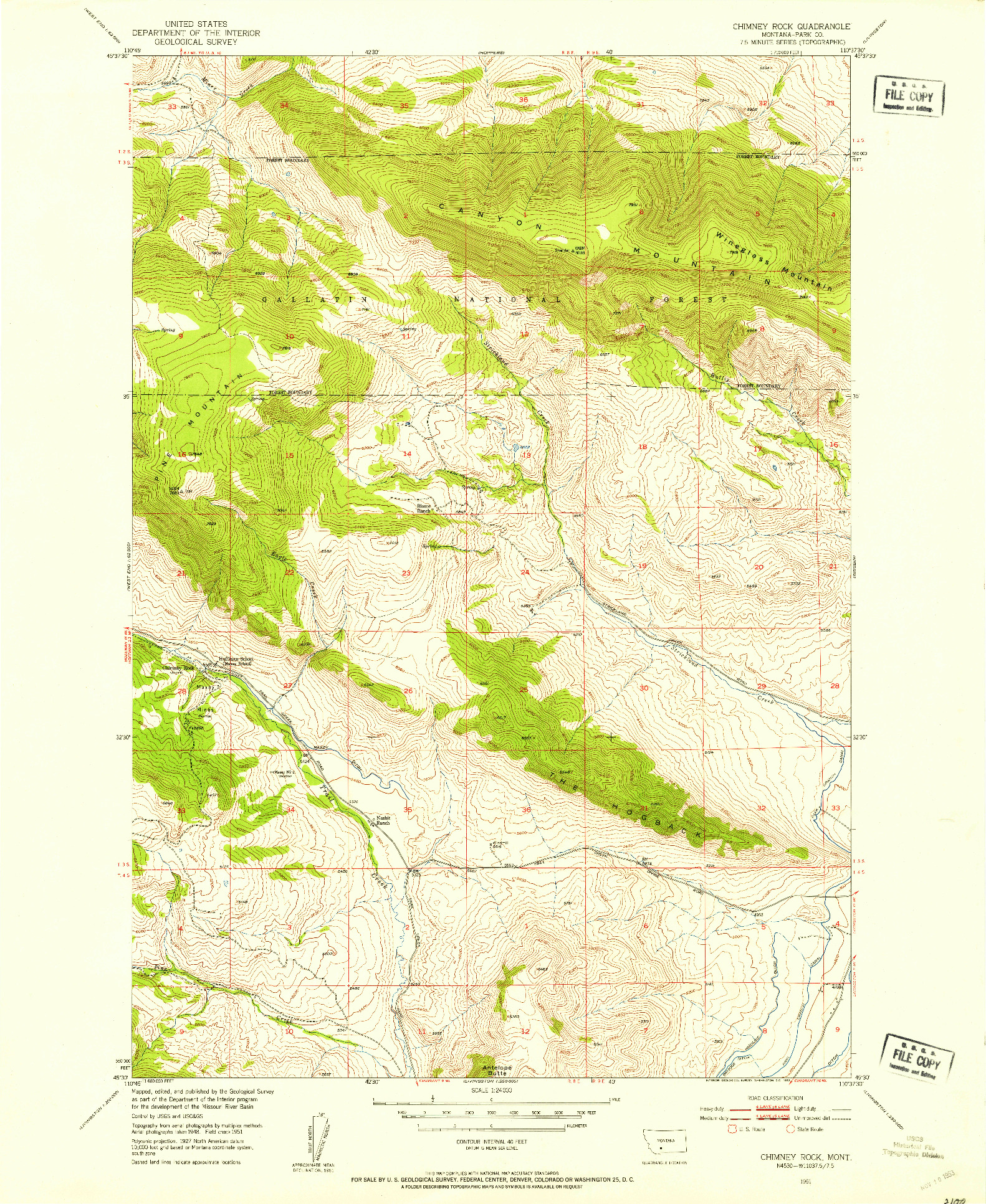 USGS 1:24000-SCALE QUADRANGLE FOR CHIMNEY ROCK, MT 1951