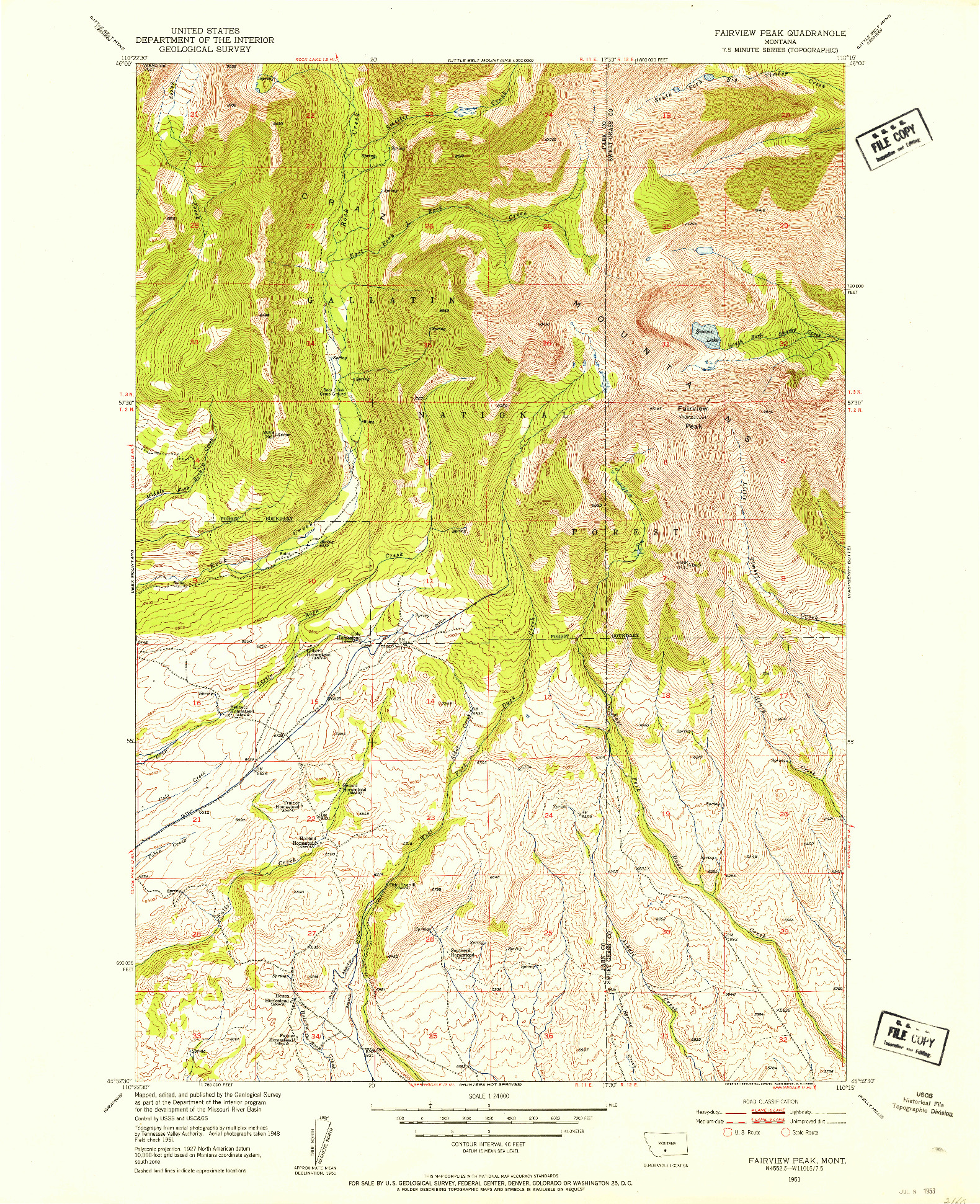 USGS 1:24000-SCALE QUADRANGLE FOR FAIRVIEW PEAK, MT 1951