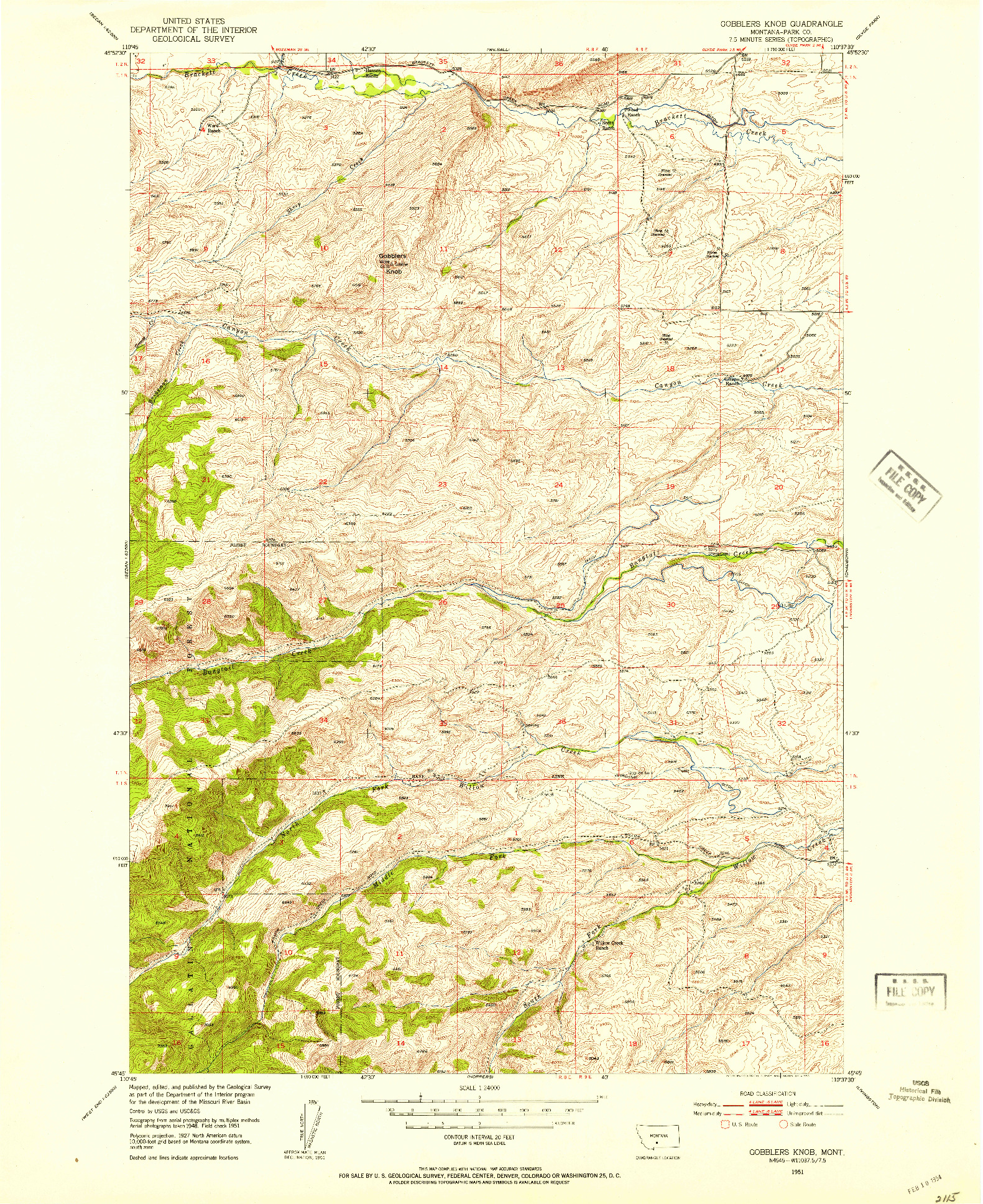 USGS 1:24000-SCALE QUADRANGLE FOR GOBBLERS KNOB, MT 1951
