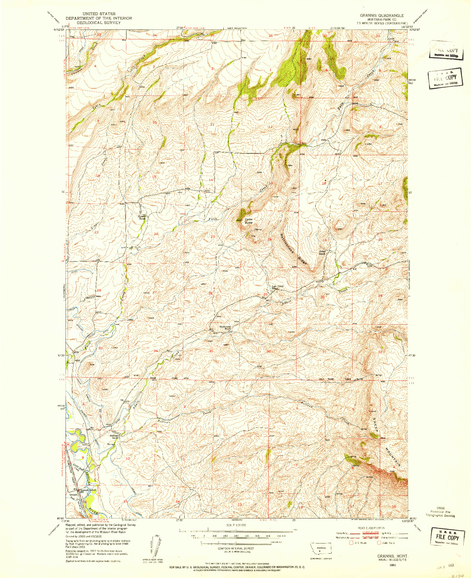 USGS 1:24000-SCALE QUADRANGLE FOR GRANNIS, MT 1951