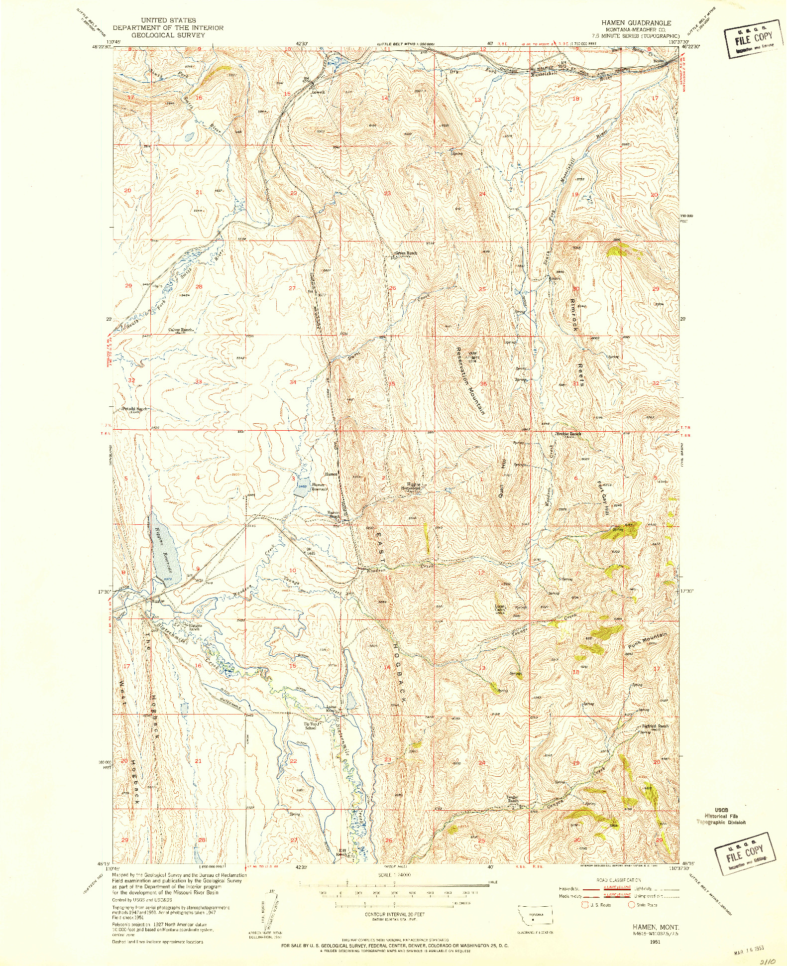 USGS 1:24000-SCALE QUADRANGLE FOR HAMEN, MT 1951