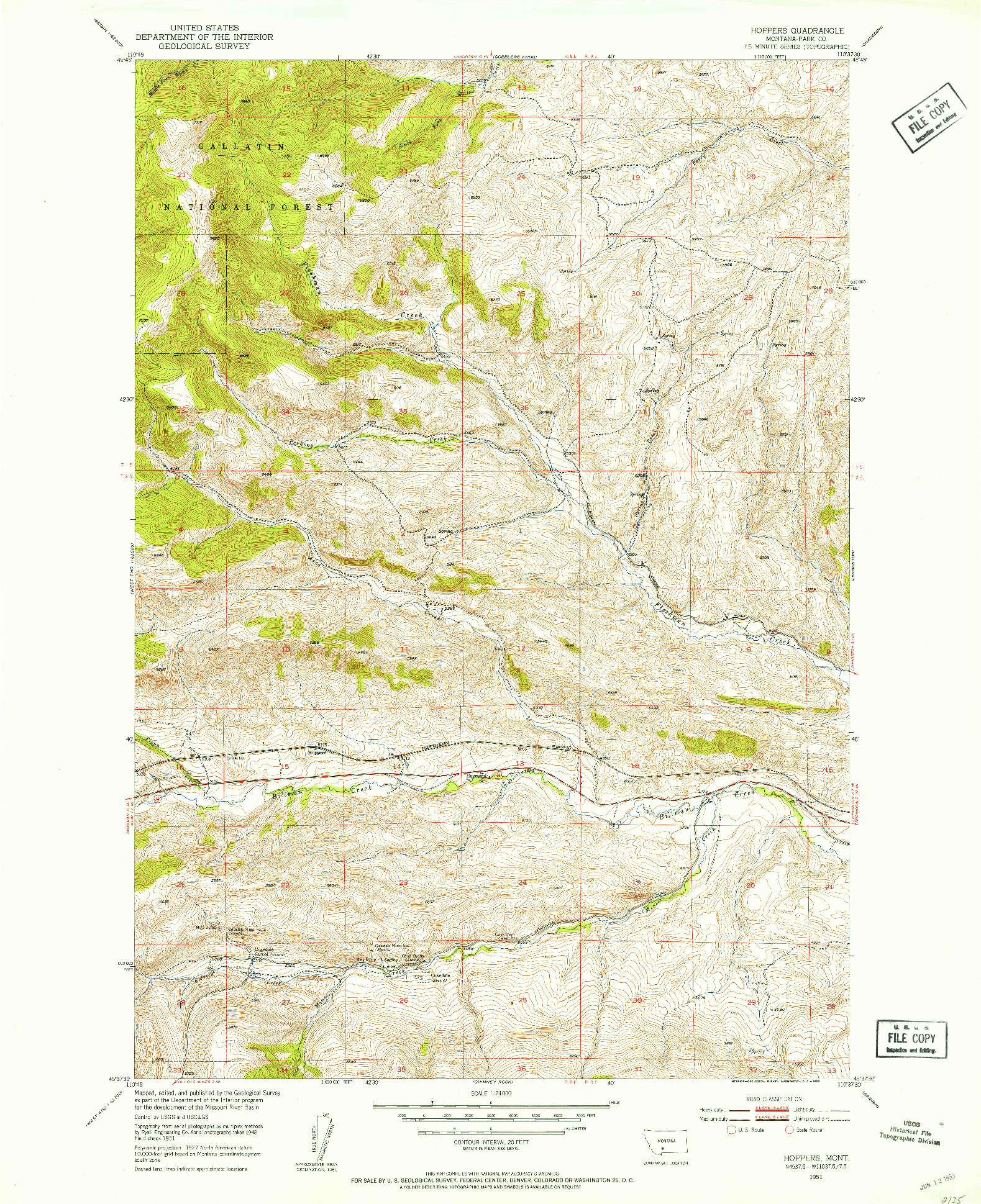 USGS 1:24000-SCALE QUADRANGLE FOR HOPPERS, MT 1951