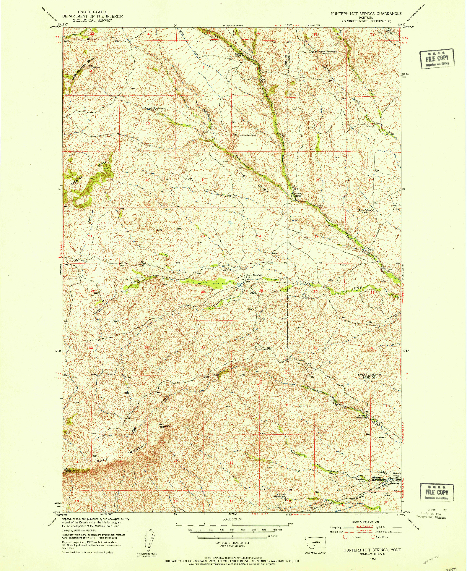 USGS 1:24000-SCALE QUADRANGLE FOR HUNTERS HOT SPRINGS, MT 1951