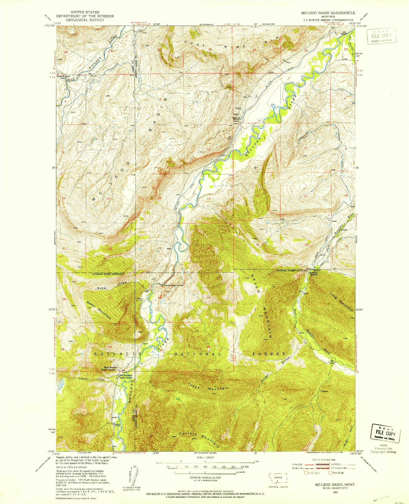 USGS 1:24000-SCALE QUADRANGLE FOR MC LEOD BASIN, MT 1951